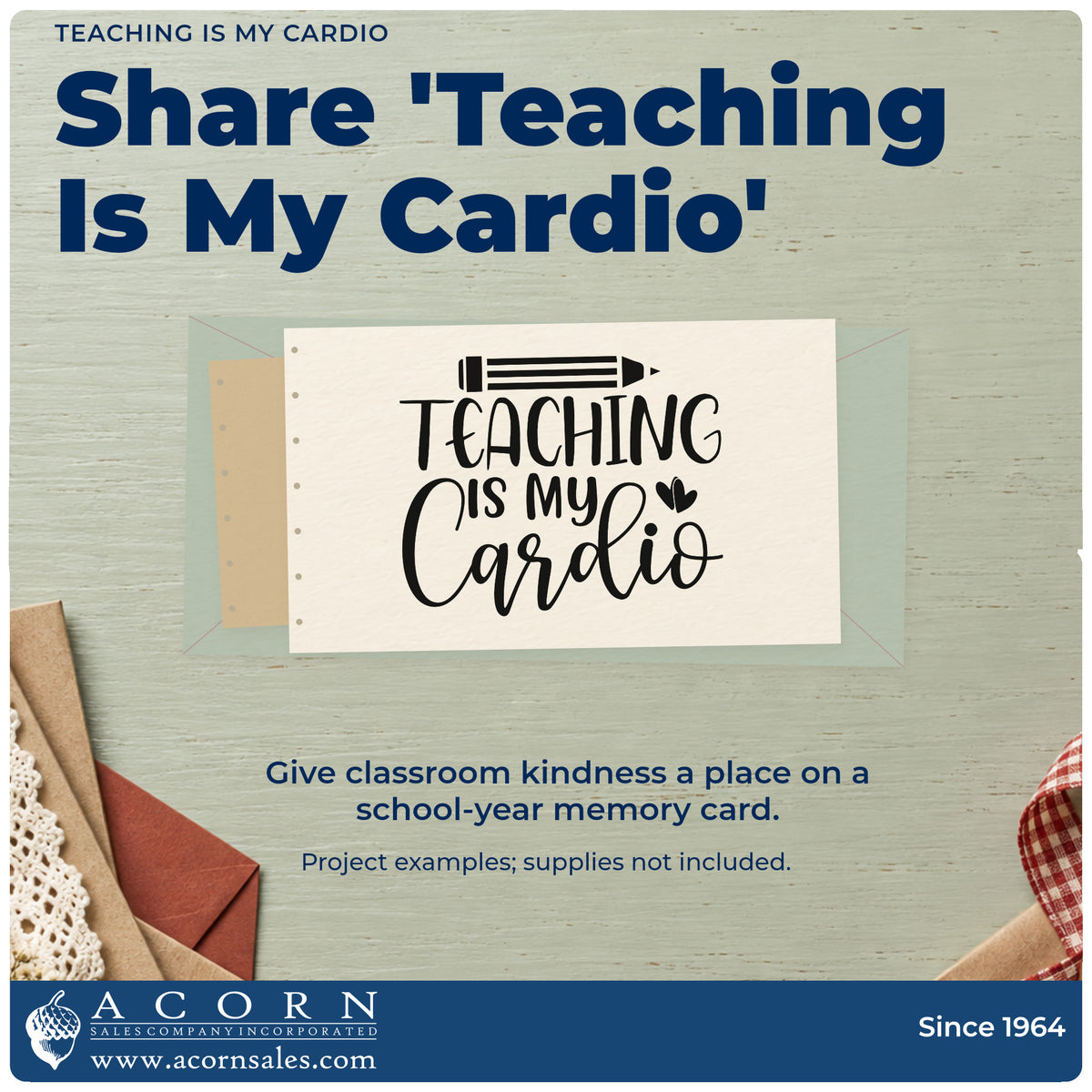 A finished handmade project stamped with the Teaching Is My Cardio Pencil And Heart Stamp – Duo Hand, ideal for step challenge tags.