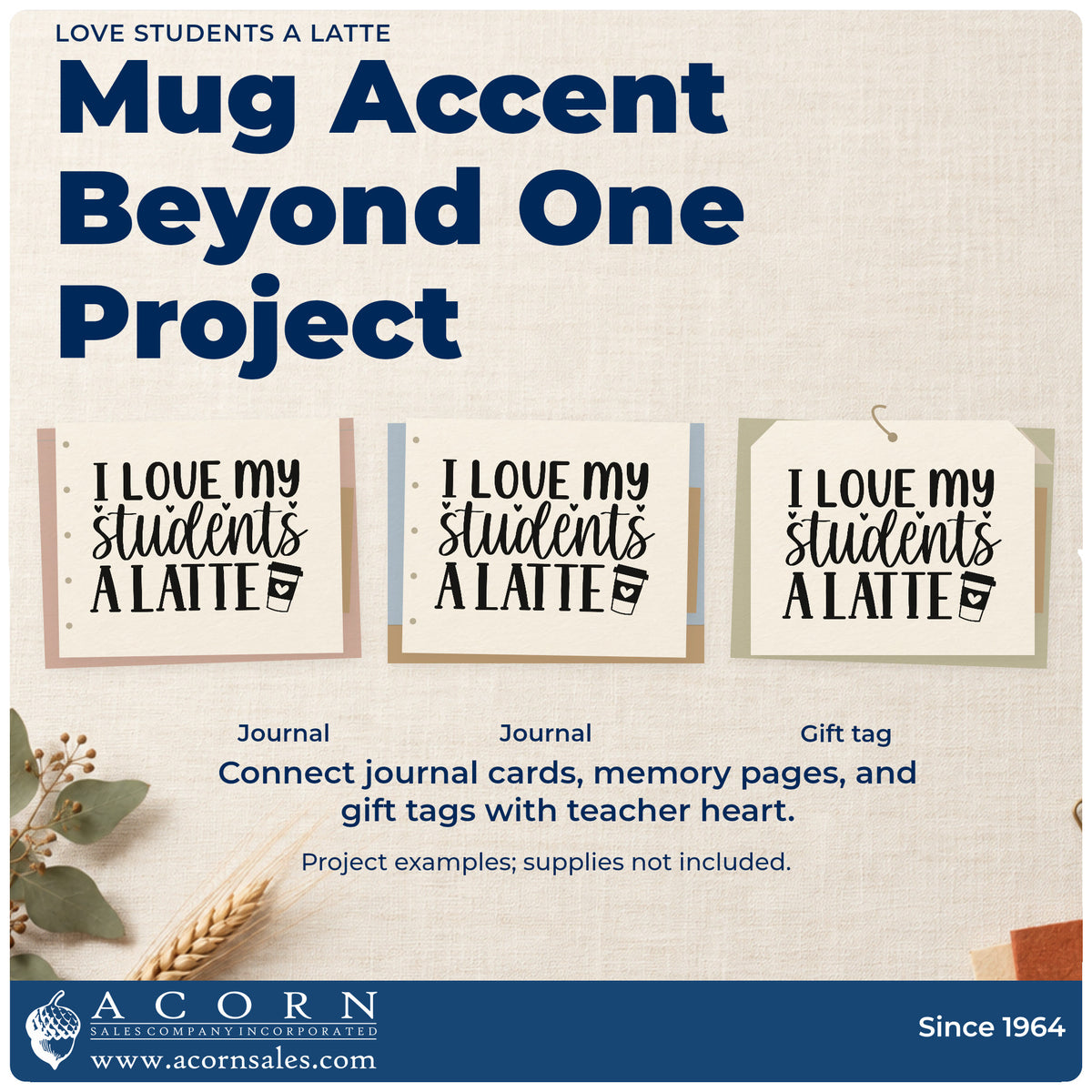 Three project examples made with the Love Students A Latte Stamp – Slim Pre-Inked, including syrup bottle labels.