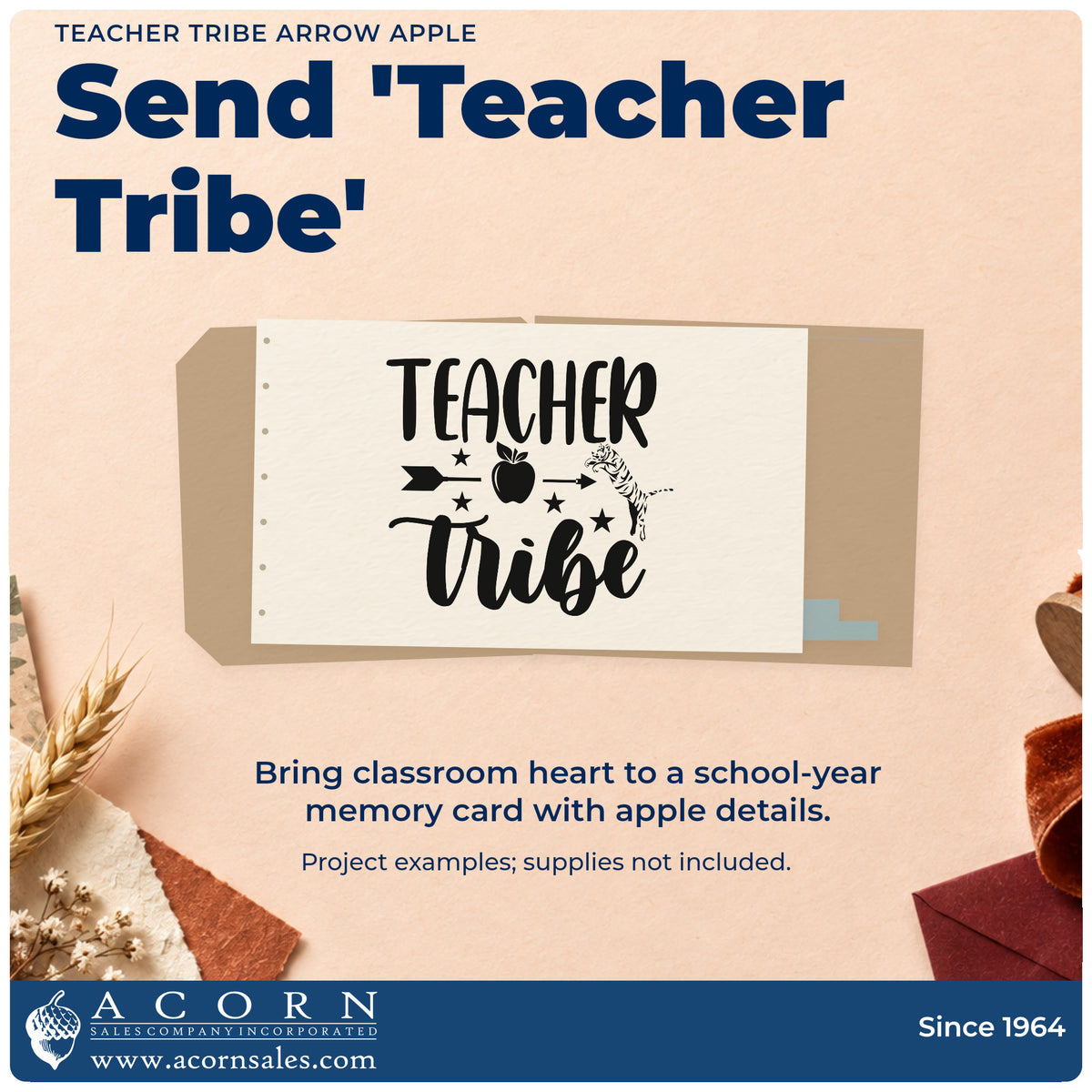 A finished handmade project stamped with the Teacher Tribe Arrow Apple With Stars Craft Stamp – Self-Inking, ideal for forest school tags.