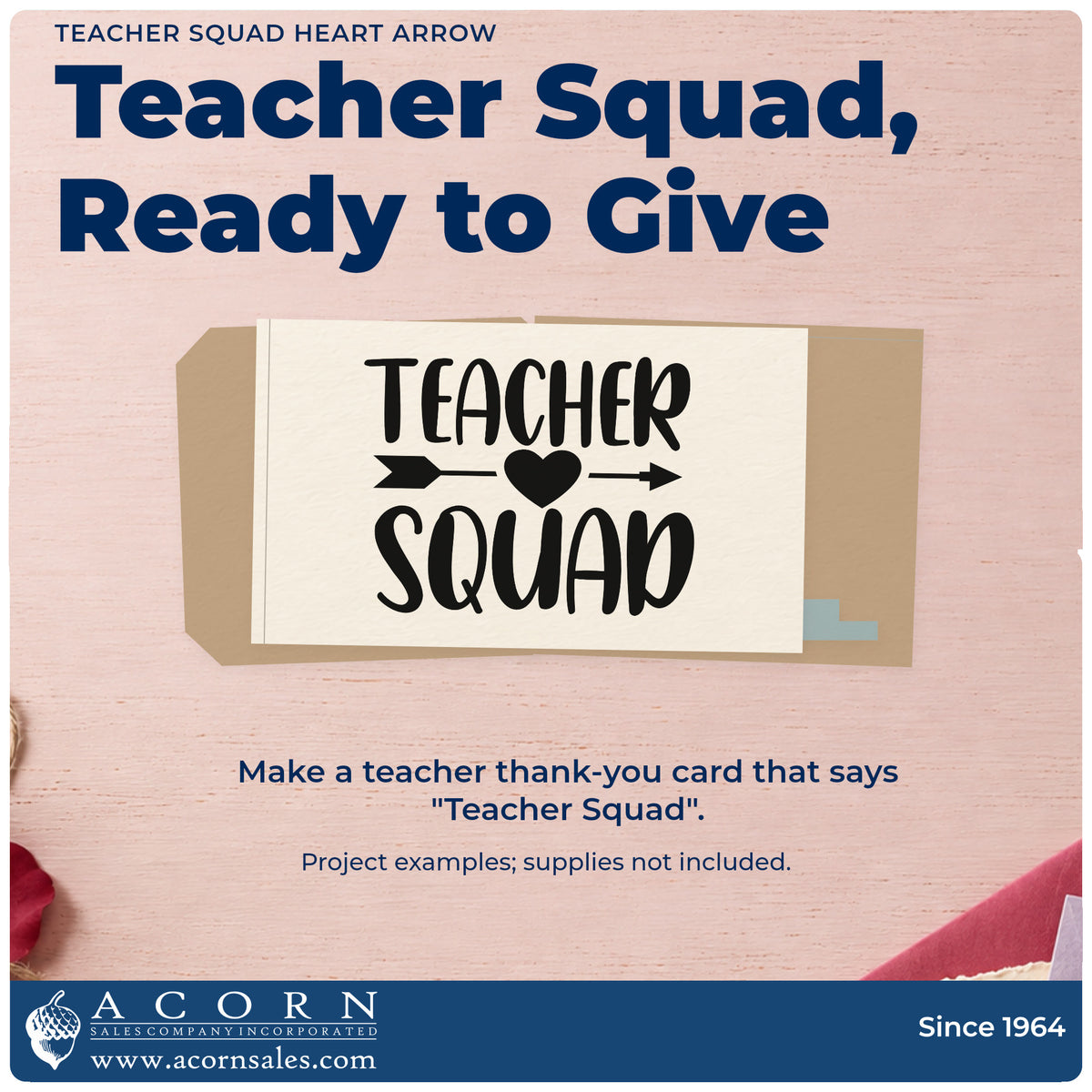 A finished handmade project stamped with the Heart And Arrow Teacher Squad Stamp – Wood Handle, ideal for link team tags.