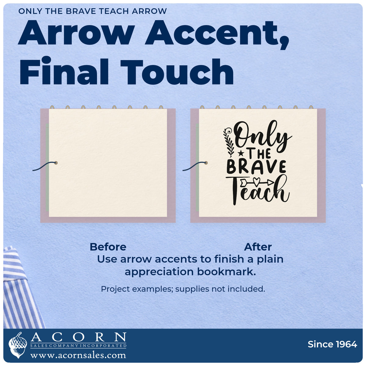 Before and after of a plain item finished with the Only The Brave Teach Arrow Rubber Stamp – Duo Hand, a quick upgrade for review pack seals.