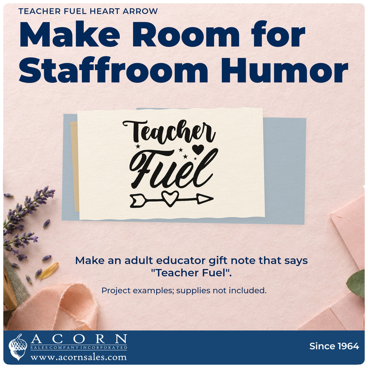 A finished handmade project stamped with the Teacher Fuel Heart Arrow Premium Wood-Mounted Stamp – Vintage Pro, ideal for vending tub tags.