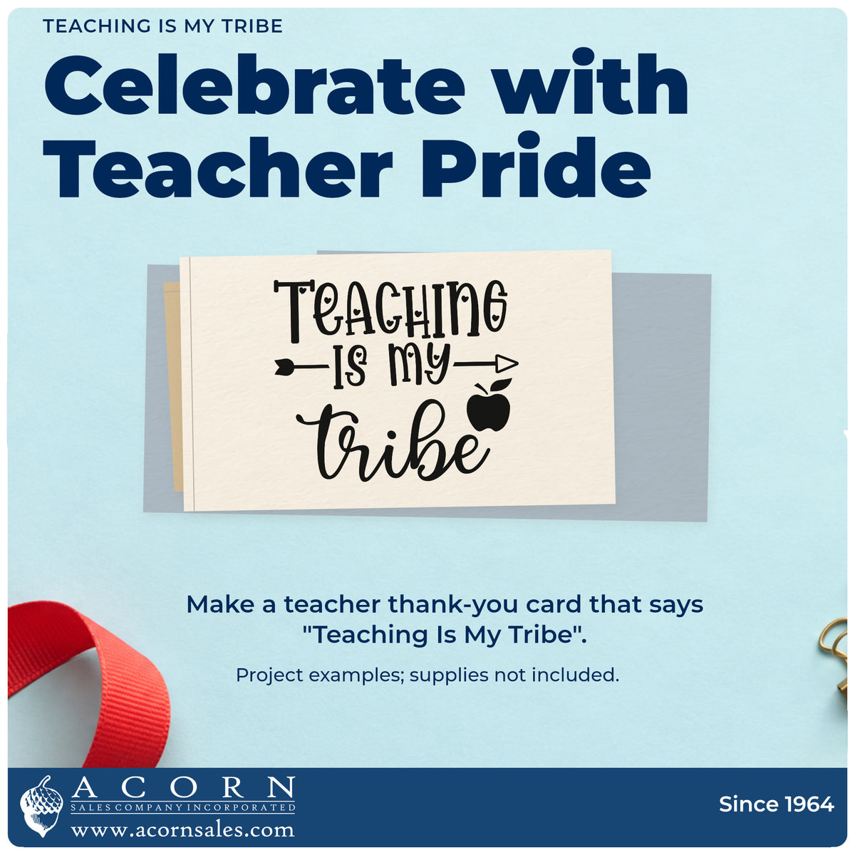 A finished handmade project stamped with the Wood Handle Teaching Is My Tribe Apple Rubber Stamp, ideal for department tags.