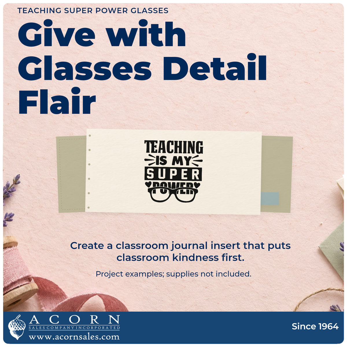 A finished handmade project stamped with the Teaching Super Power Glasses With Hearts Rubber Stamp – Wood Handle, ideal for optician visit tags.