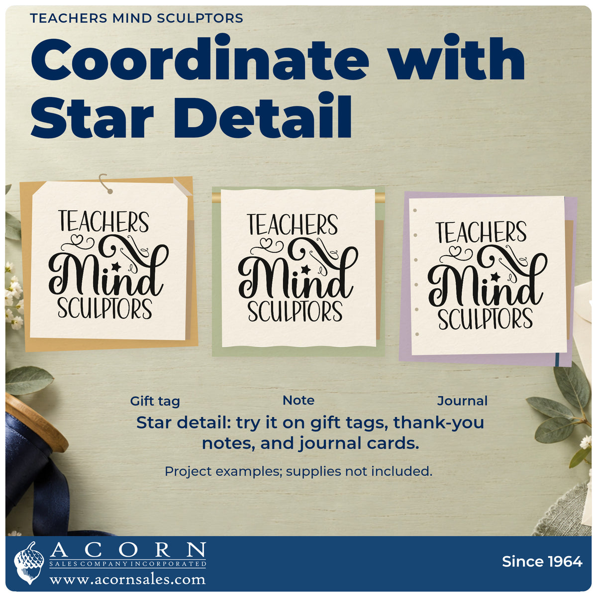 Three project examples made with the Teachers Mind Sculptors PSI Pre-Inked Stamp, including glaze pot labels.