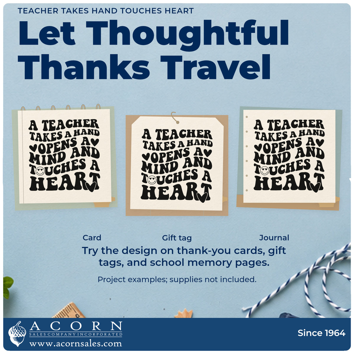 Three project examples made with the PSI Pre-Inked Teacher Takes Hand Touches Heart Smiley Face Stamp, including reward pot labels.