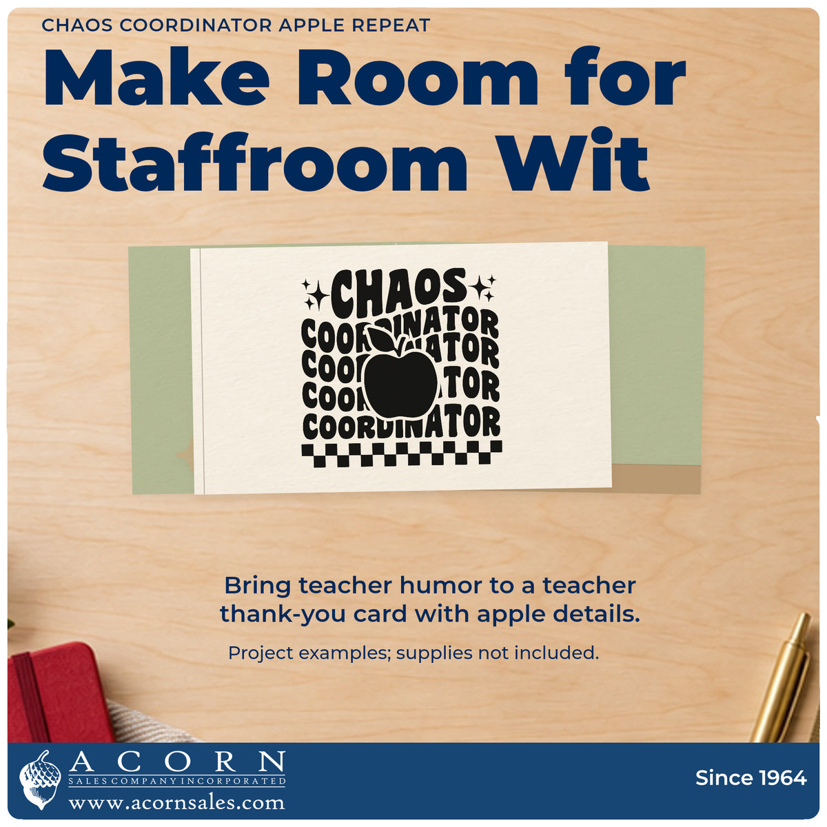 A finished handmade project stamped with the Chaos Coordinator Apple Repeat Lettering PSI Pre-Inked Stamp, ideal for wet play tags.