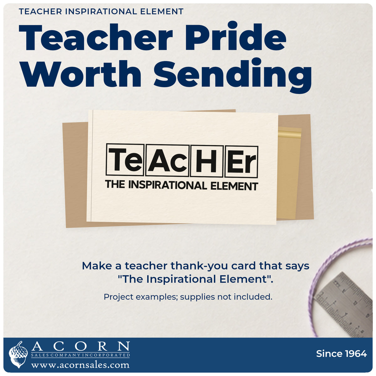 A finished handmade project stamped with the Inspirational Teacher Element Design Wood Handle Stamp, ideal for reagent shelf tags.