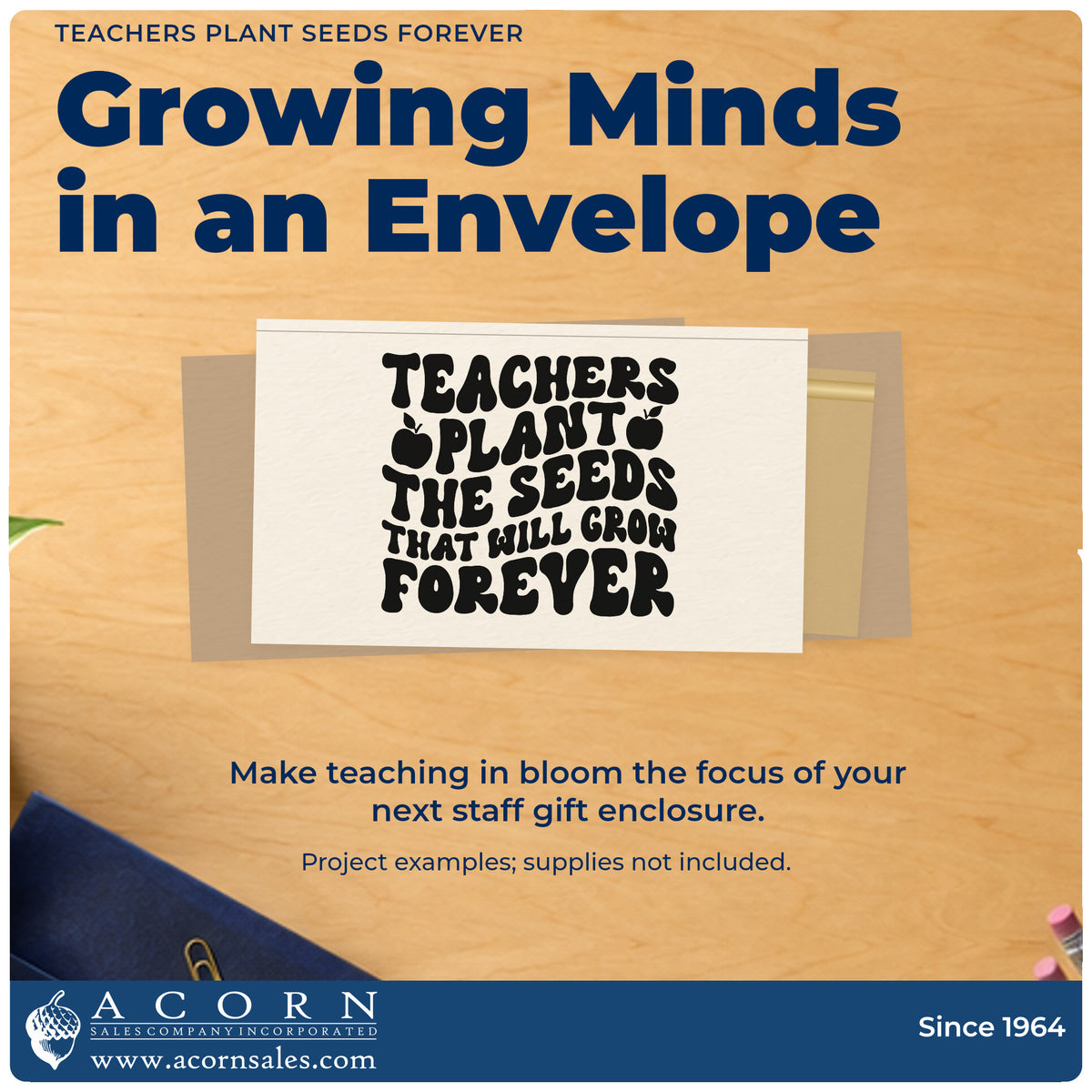 A finished handmade project stamped with the Pre-Inked Teachers Plant The Seeds That Will Grow Forever Stamp – PSI, ideal for sapling gift tags.