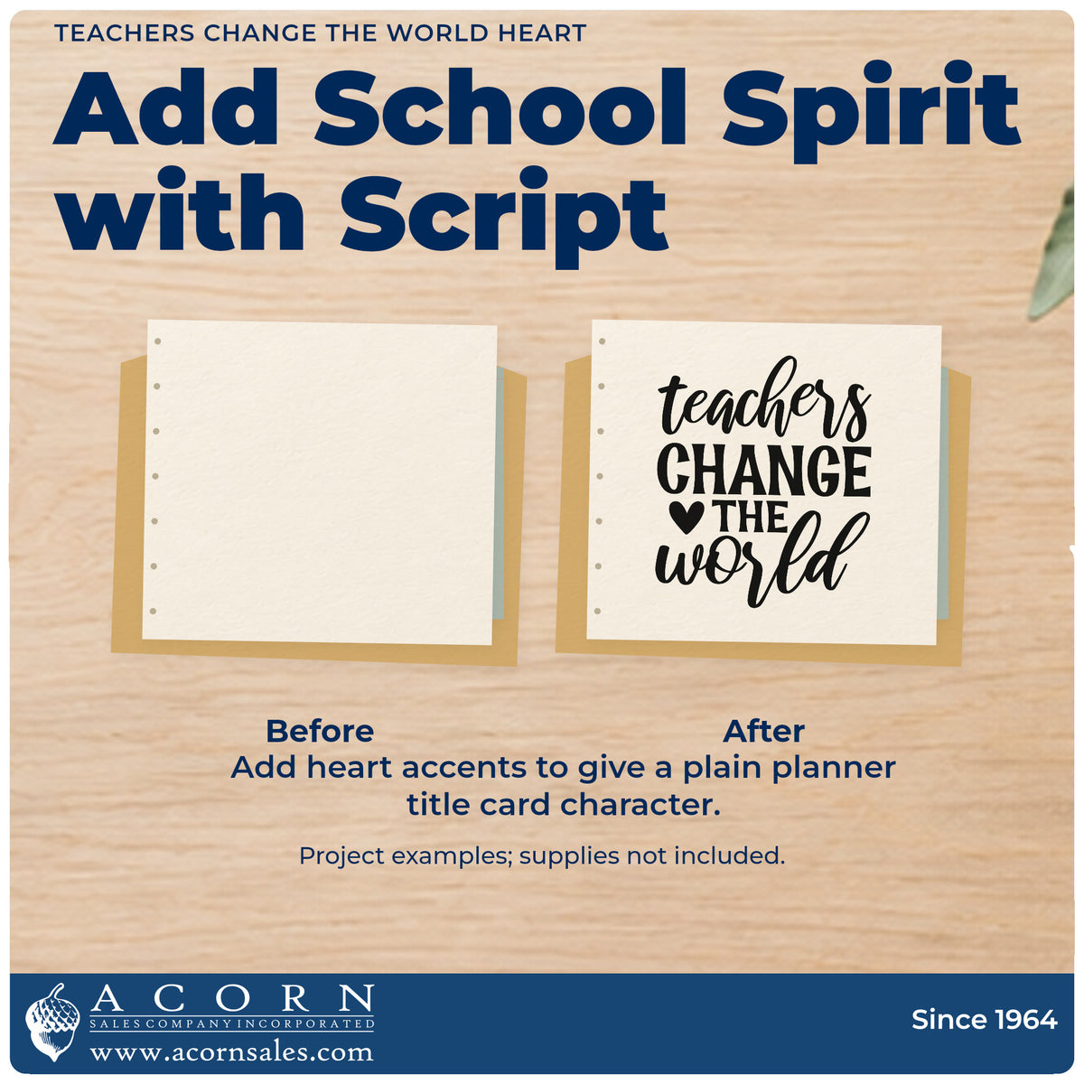 Before and after of a plain item finished with the Self-Inking Teachers Change The World Heart Stamp, a quick upgrade for receipt book seals.
