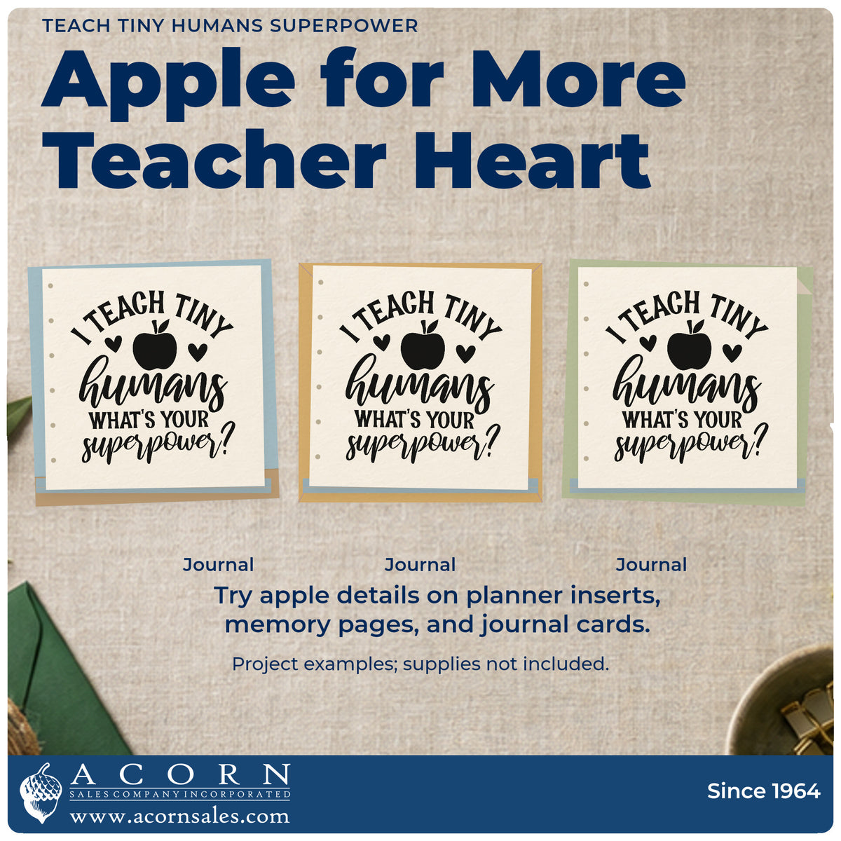 Three project examples made with the Teach Tiny Humans Superpower Rubber Stamp – Wood Handle, including dress up labels.
