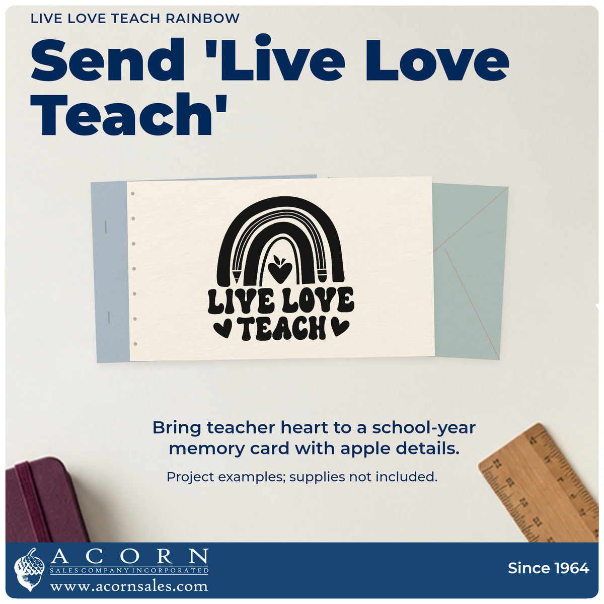 A finished handmade project stamped with the Live Love Teach Rainbow Rubber Stamp – Duo Hand, ideal for color week tags.