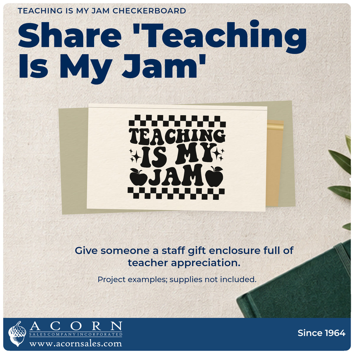 A finished handmade project stamped with the Teaching Is My Jam Checkerboard Rubber Stamp – Duo Hand, ideal for milkshake bar tags.