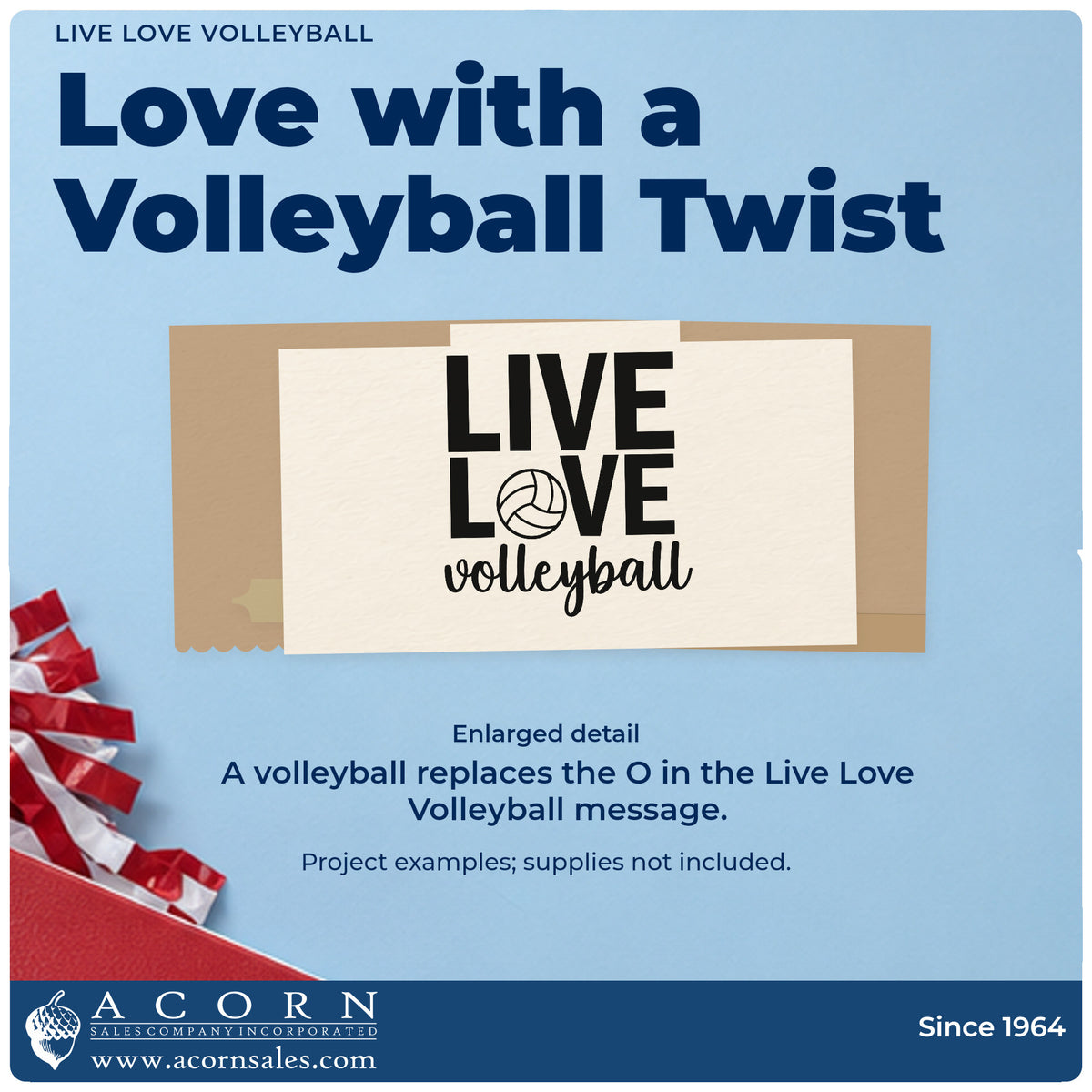 Enlarged detail of the Live Love Volleyball Ball Lettering Premium Wooden Stamp – Vintage Pro imprint. “Live Love Volleyball” replaces the O in “Love” with a volleyball.