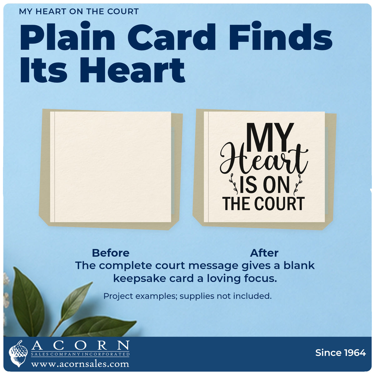 Before and after of a plain item finished with the My Heart Is On The Court Premium Wooden Stamp – Vintage Pro, a quick upgrade for scholarship seals.