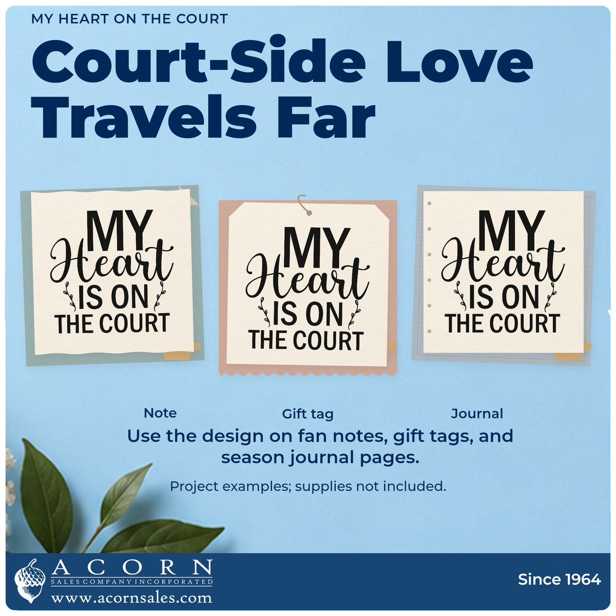 Three project examples made with the My Heart Is On The Court Pre-Inked Stamp – PSI, including retired ball labels.