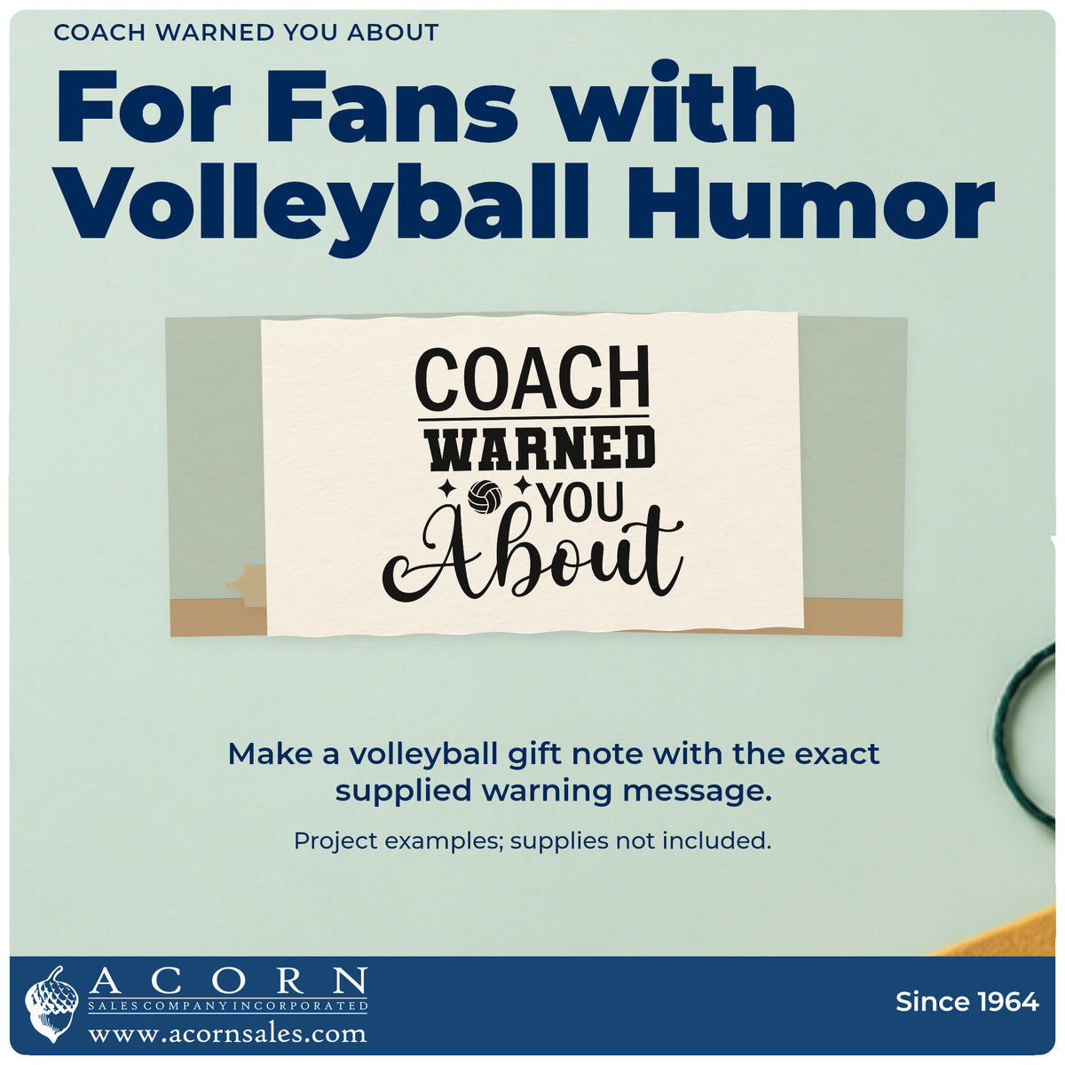 A finished handmade project stamped with the Wood Handle Coach Warned You About Volleyball Rubber Stamp, ideal for rival match tags.