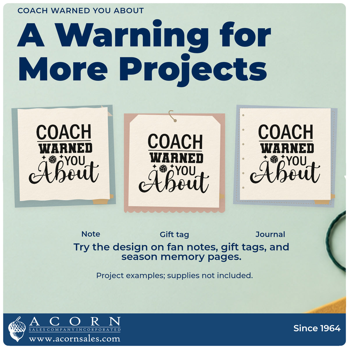 Three project examples made with the Coach Warned You About Volleyball Stamp – Premium Vintage Pro Wooden, including locker door labels.