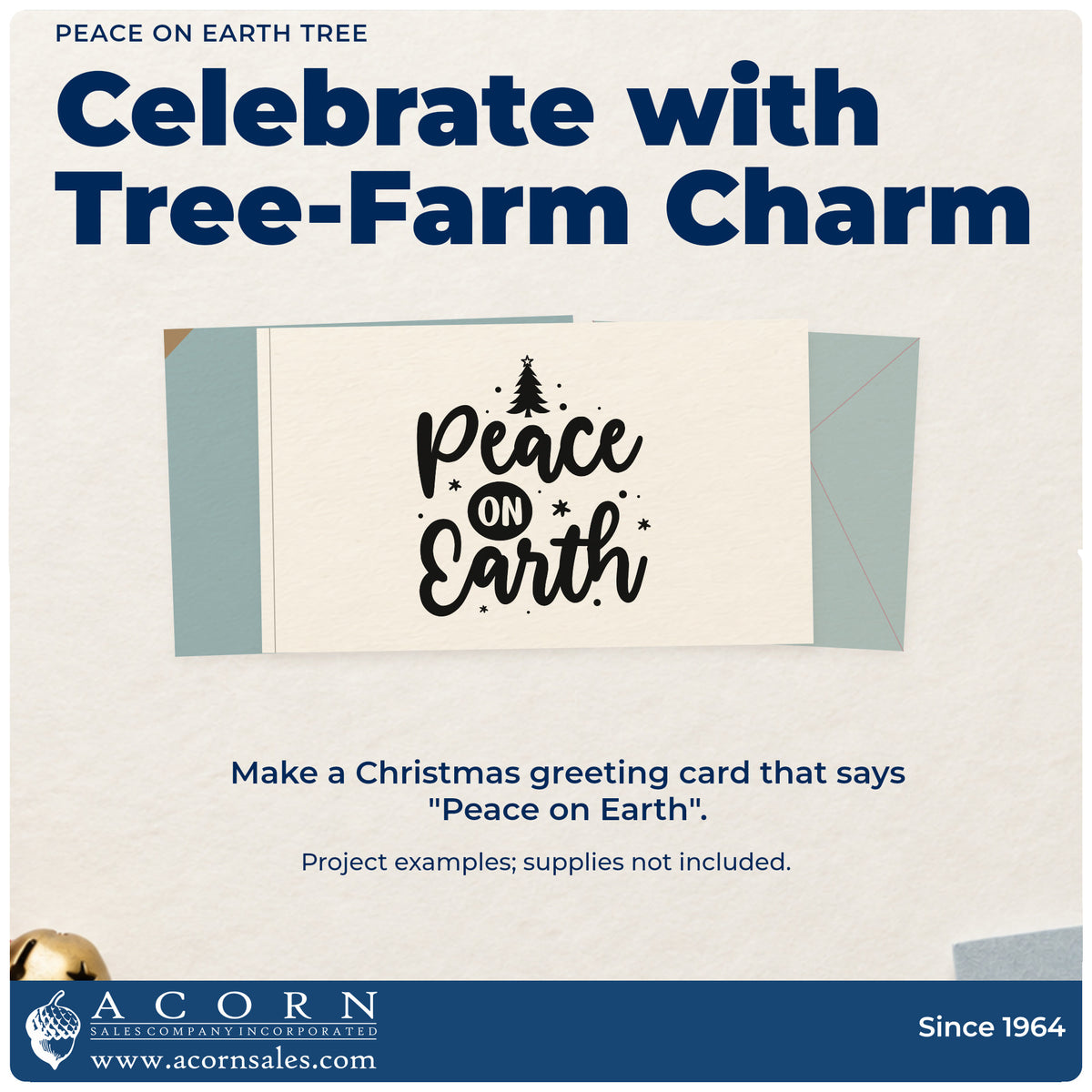 A finished handmade project stamped with the Peace On Earth Tree Premium Wooden Stamp – Vintage Pro, ideal for charity gift tags.