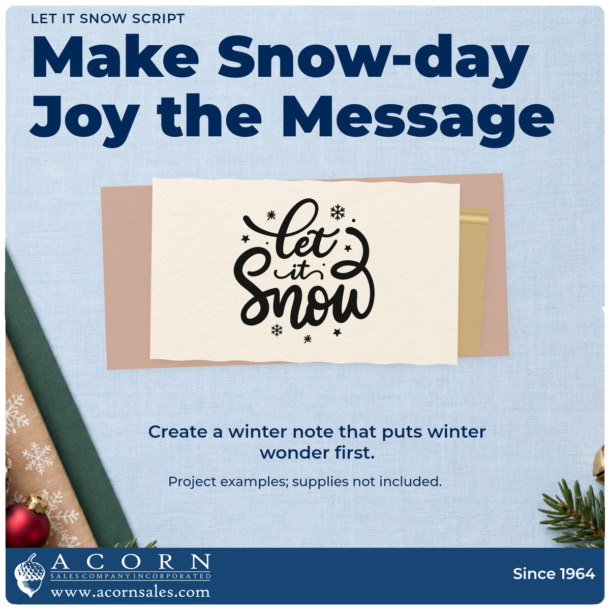A finished handmade project stamped with the Let It Snow Script Self-Inking Stamp, ideal for snow day tags.