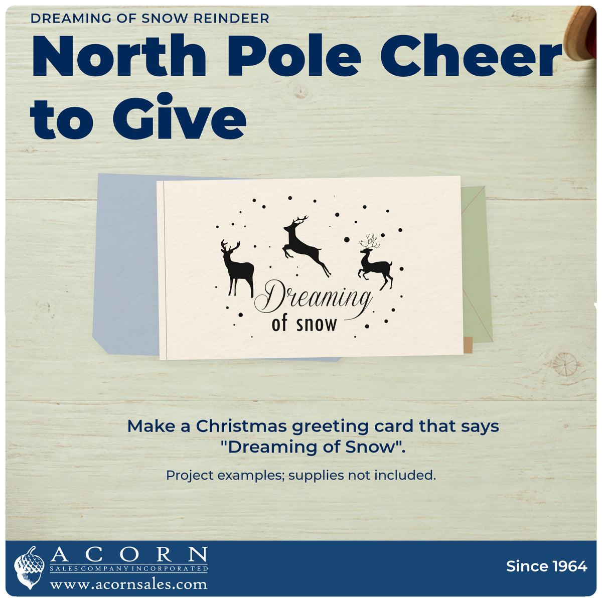 A finished handmade project stamped with the Snow Dreams With Reindeer Slim Pre-Inked Stamp, ideal for woodland walk tags.