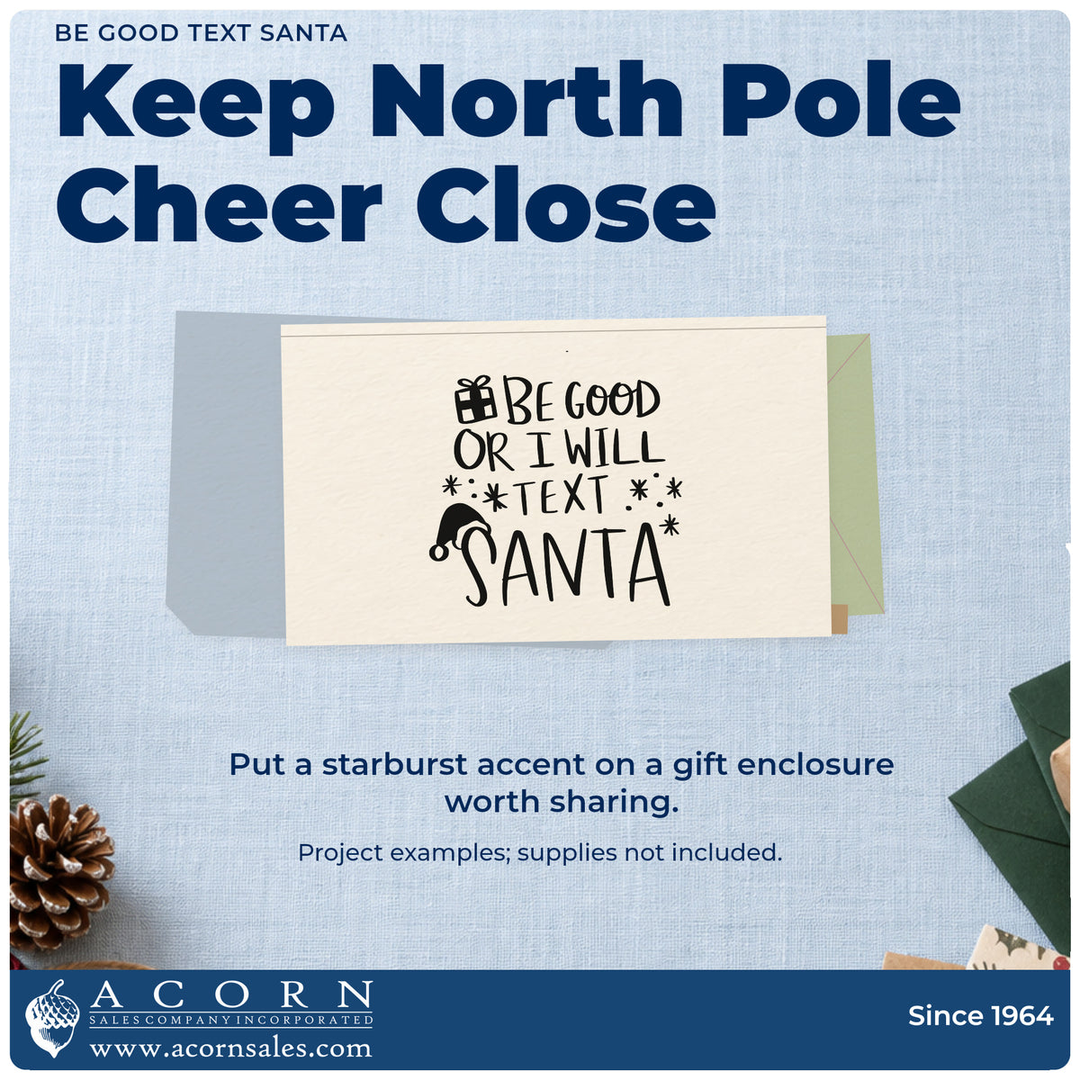 A finished handmade project stamped with the Be Good Text Santa PSI Pre-Inked Stamp, ideal for behavior chart tags.