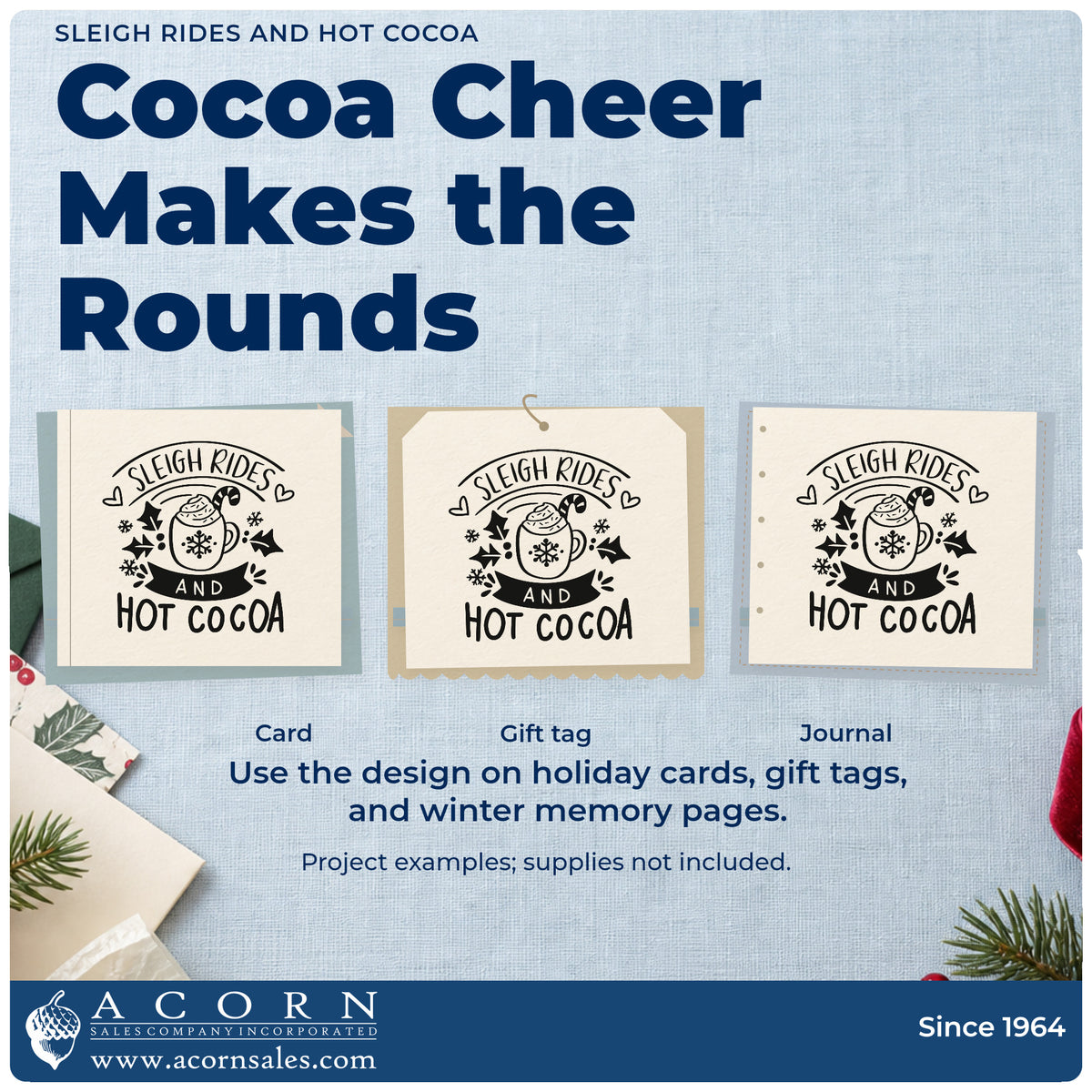 Three project examples made with the Sleigh Rides And Hot Cocoa Snowflakes Pre-Inked Stamp – Slim, including outing plan pages.