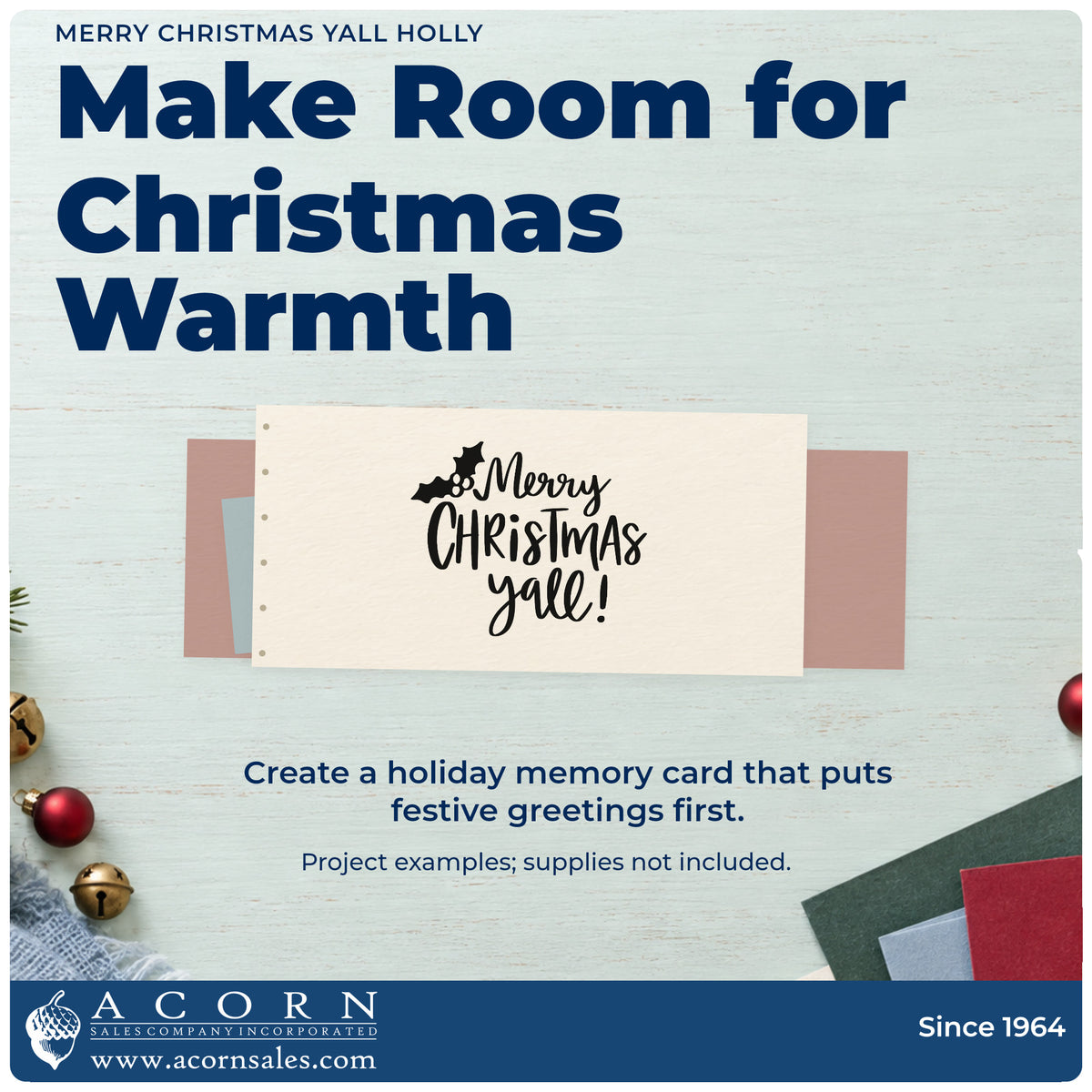 A finished handmade project stamped with the Holly Merry Christmas Yall Lettering Premium Wood-Mounted Stamp – Vintage Pro, ideal for family reunion album.