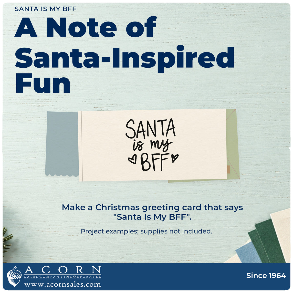 A finished handmade project stamped with the Santa Is My BFF With Hearts Rubber Stamp – Wood Handle, ideal for sleepover album page.