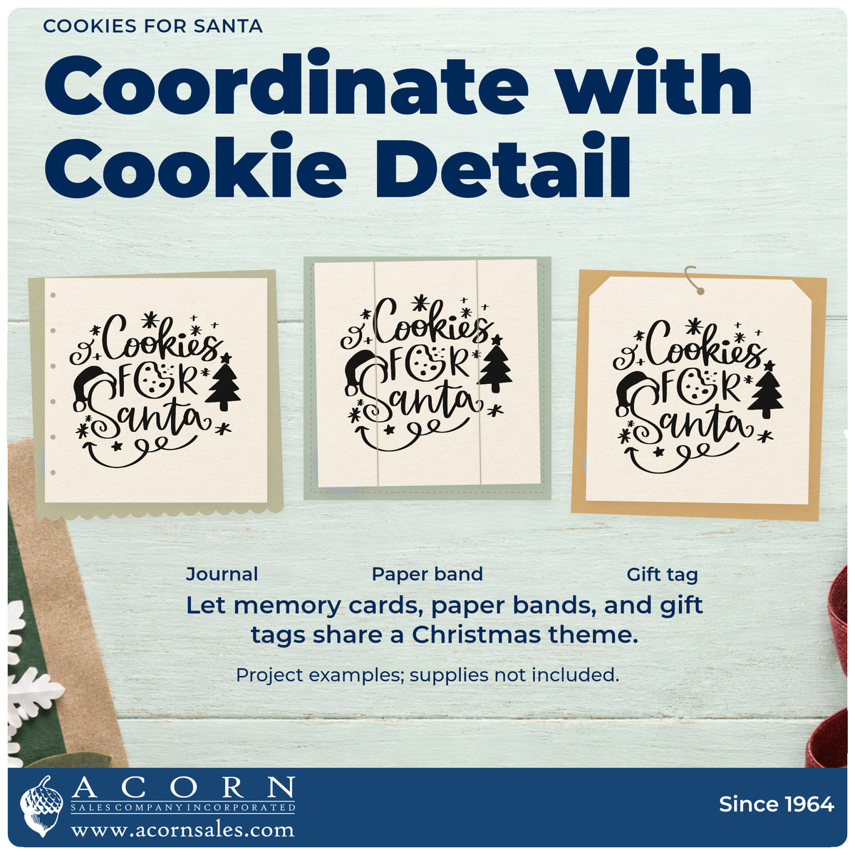 Three project examples made with the Cookies For Santa Self-Inking Stamp, including tradition checklist.