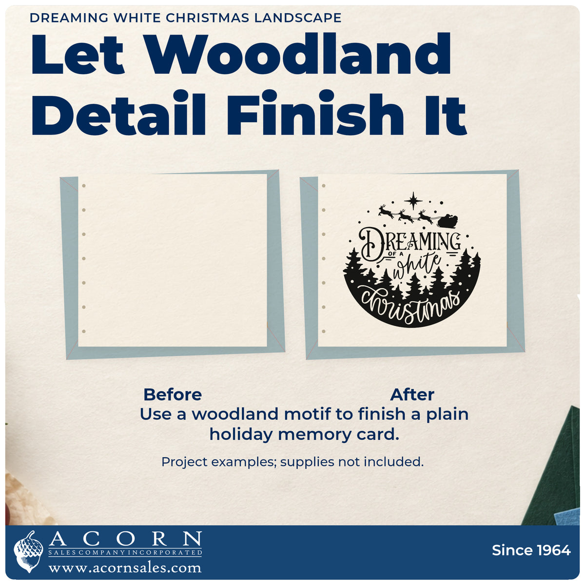 Before and after of a plain item finished with the Dreaming White Christmas Landscape Reindeer Premium Wooden Stamp – Vintage Pro, a quick upgrade for framed guest room.
