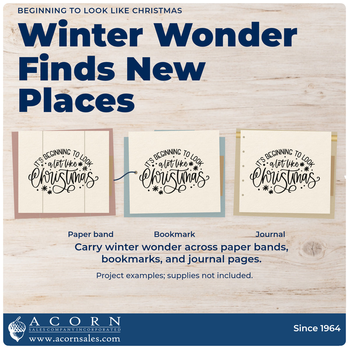 Three project examples made with the It's Beginning To Look A Lot Like Christmas Wood Handle Stamp, including setup order checklist.