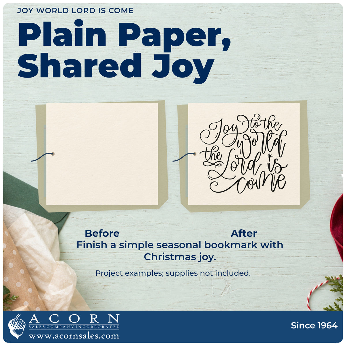 Before and after of a plain item finished with the Joy World Lord Is Come PSI Pre-Inked Stamp, a quick upgrade for framed long hallway.