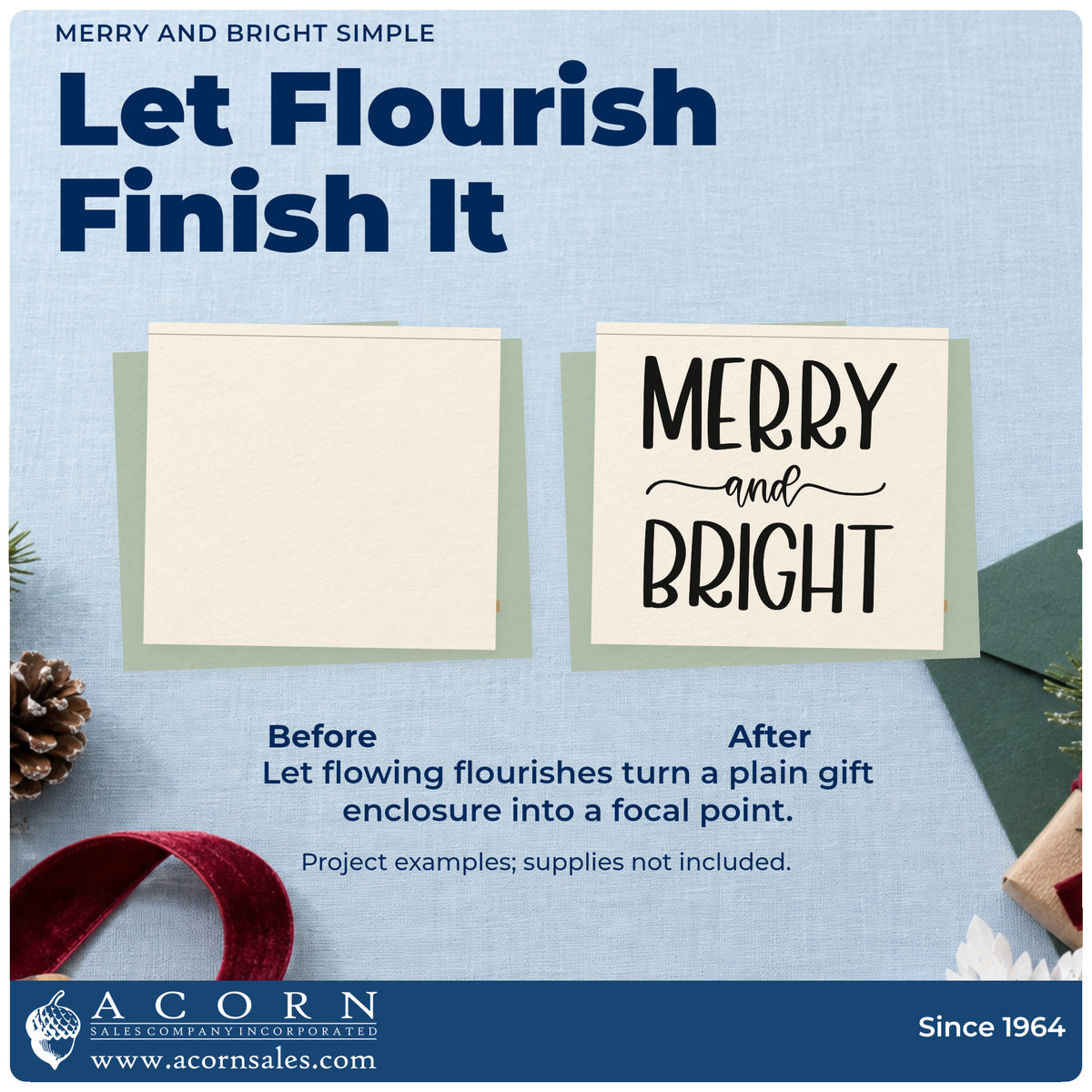 Before and after of a plain item finished with the Merry And Bright Simple Frame Accent Hand Stamp – Duo, a quick upgrade for framed transom panel.