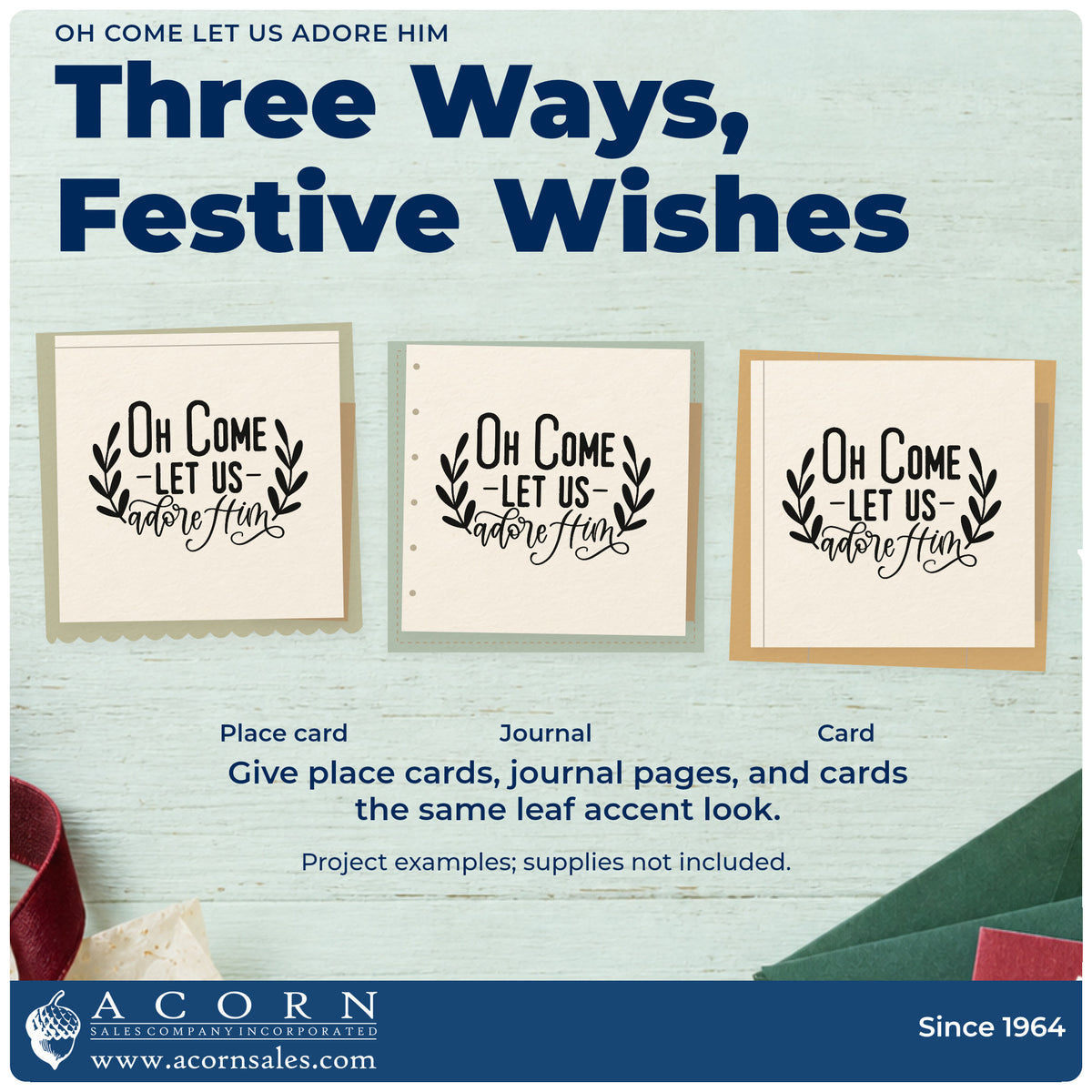 Three project examples made with the Oh Come Let Us Adore Him Compact Pre-Inked Stamp – Slim, including prayer request sheet.