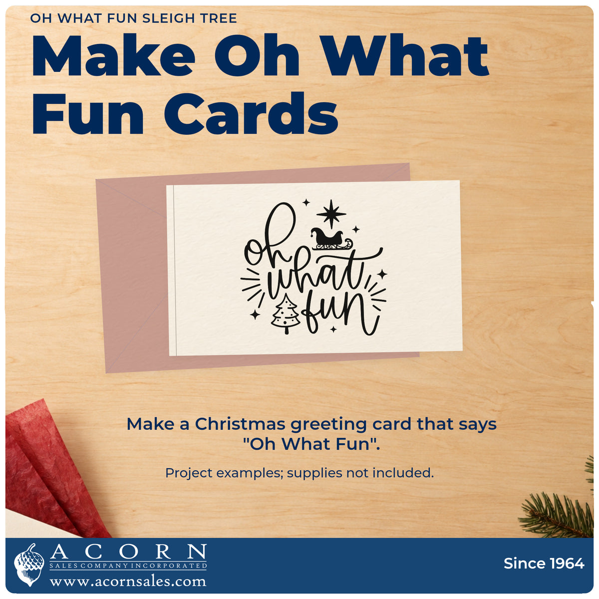 A finished handmade project stamped with the Oh What Fun Sleigh Tree Premium Wood-Mounted Stamp – Vintage Pro, ideal for game night album page.