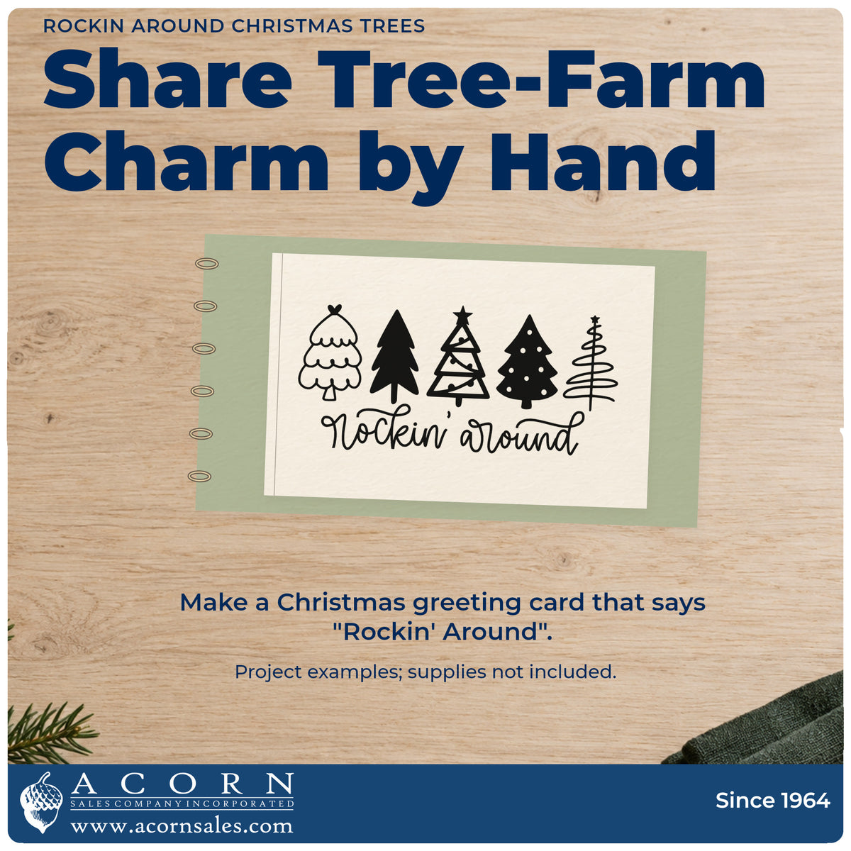 A finished handmade project stamped with the Rockin Around Christmas Trees Script Lettering Stamp – Self-Inking, ideal for vintage album page.