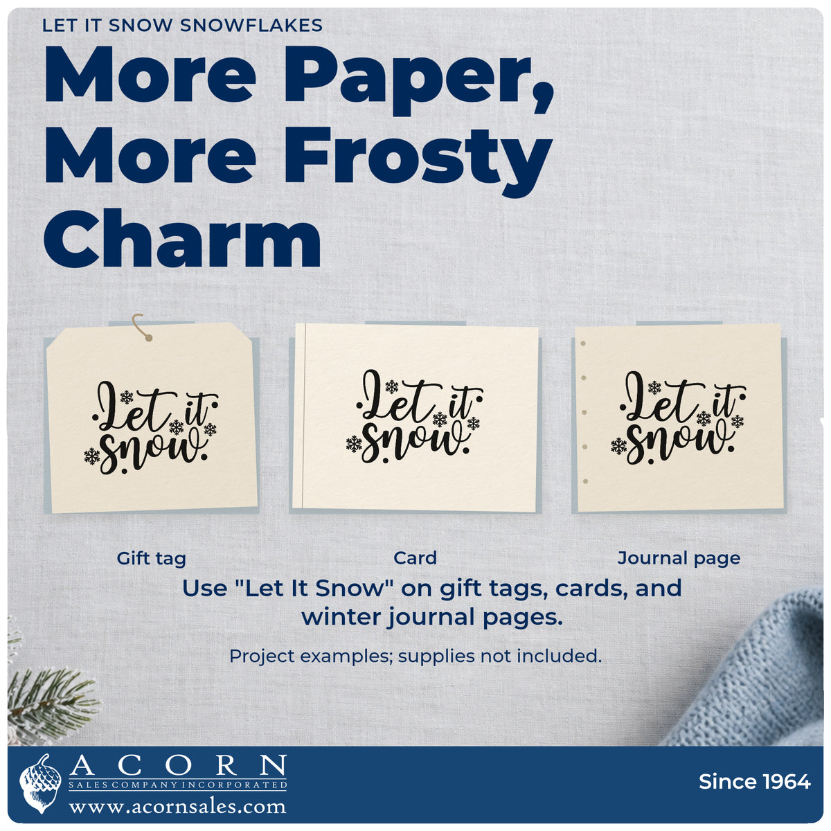 Three project examples made with the Let It Snow Snowflakes Rubber Stamp – Wood Handle, including rink schedule sheet.