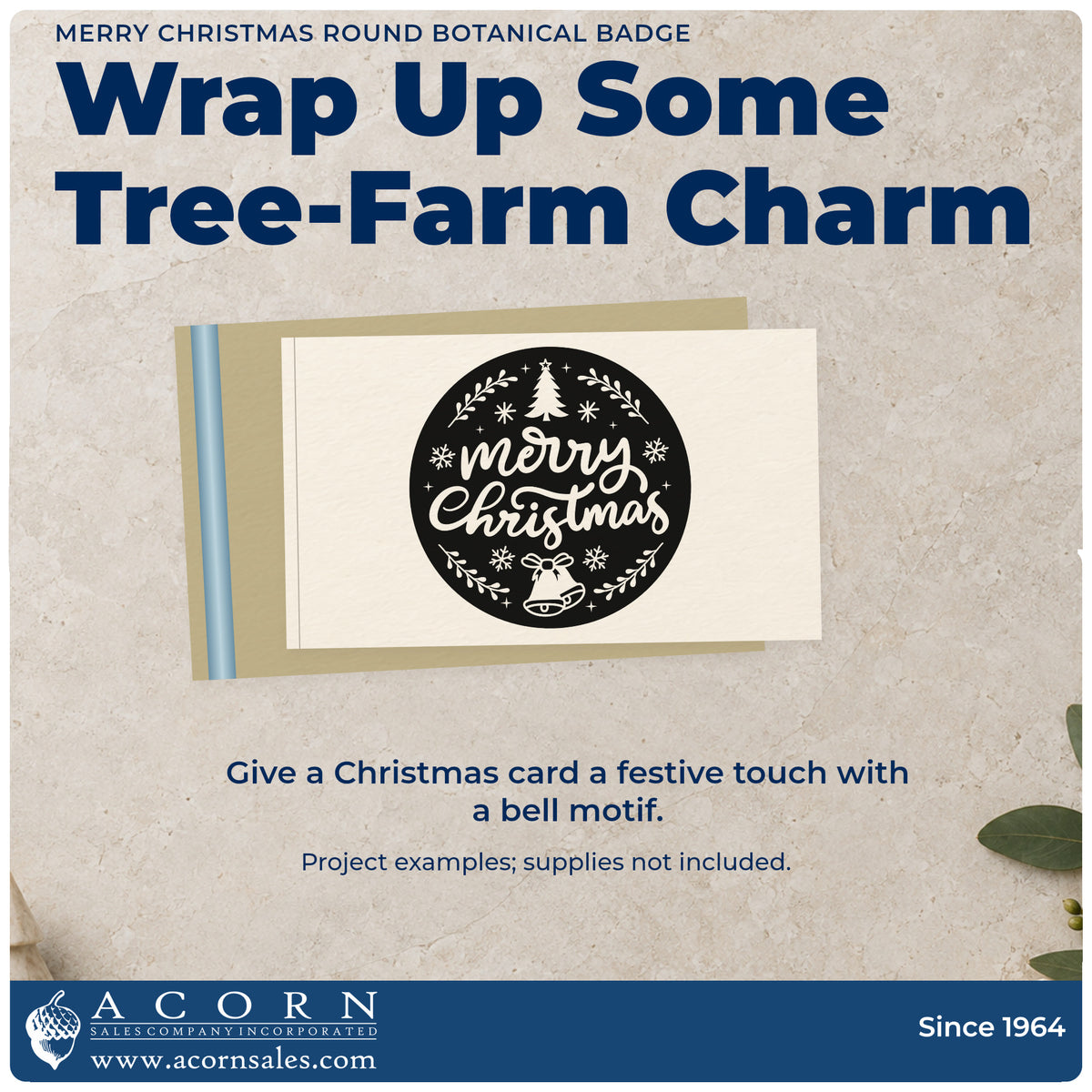 A finished handmade project stamped with the Merry Christmas Round Botanical Badge Premium Wooden Stamp – Vintage Pro, ideal for round album accent.