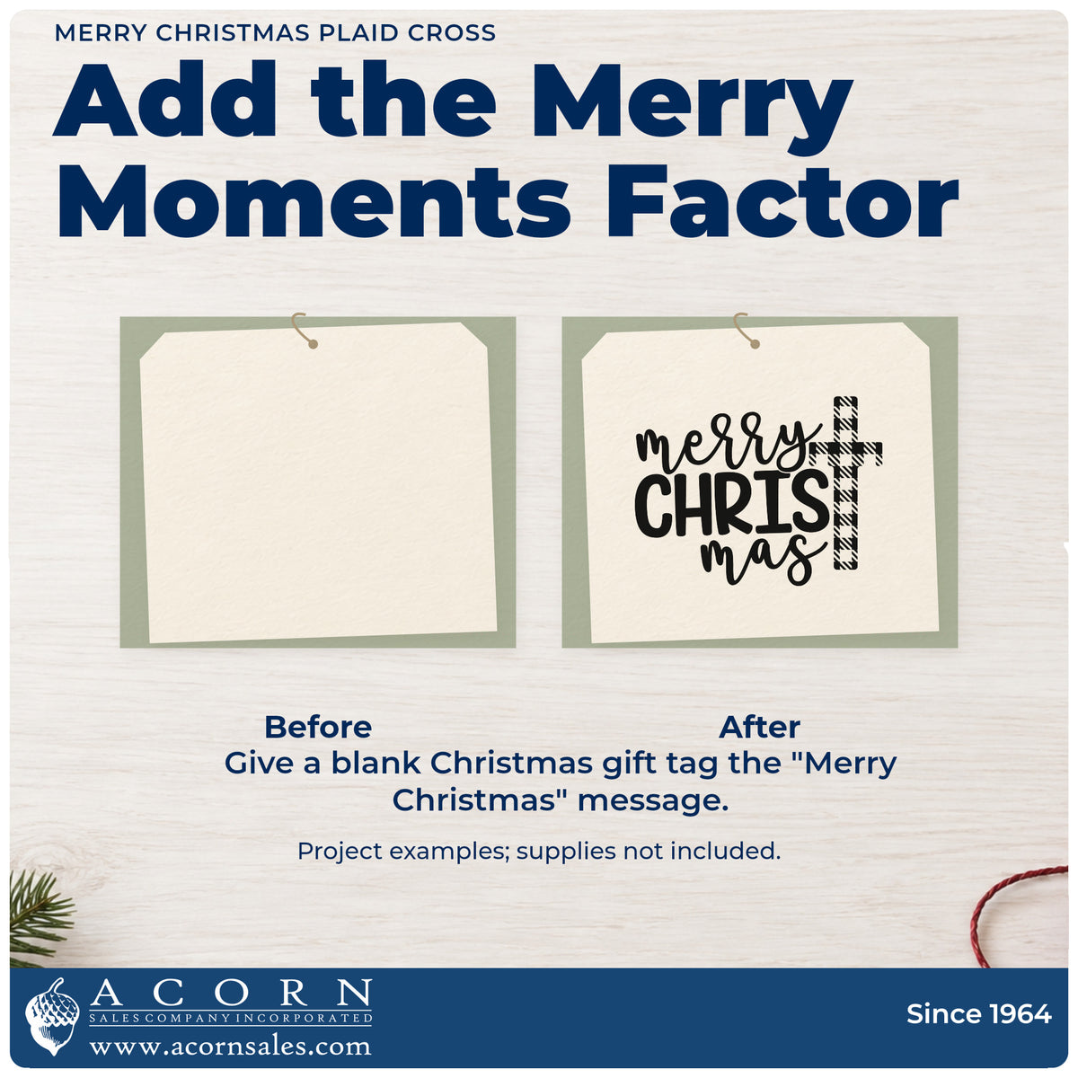 Before and after of a plain item finished with the Merry Christmas Plaid Cross Stamp – Premium Vintage Pro Wooden, a quick upgrade for framed fellowship nook.