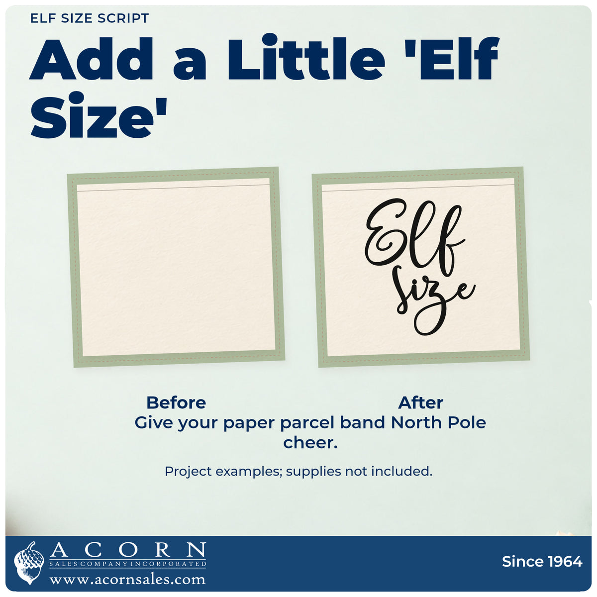 Before and after of a plain item finished with the Self-Inking Elf Size Script Stamp, a quick upgrade for framed playhouse door.
