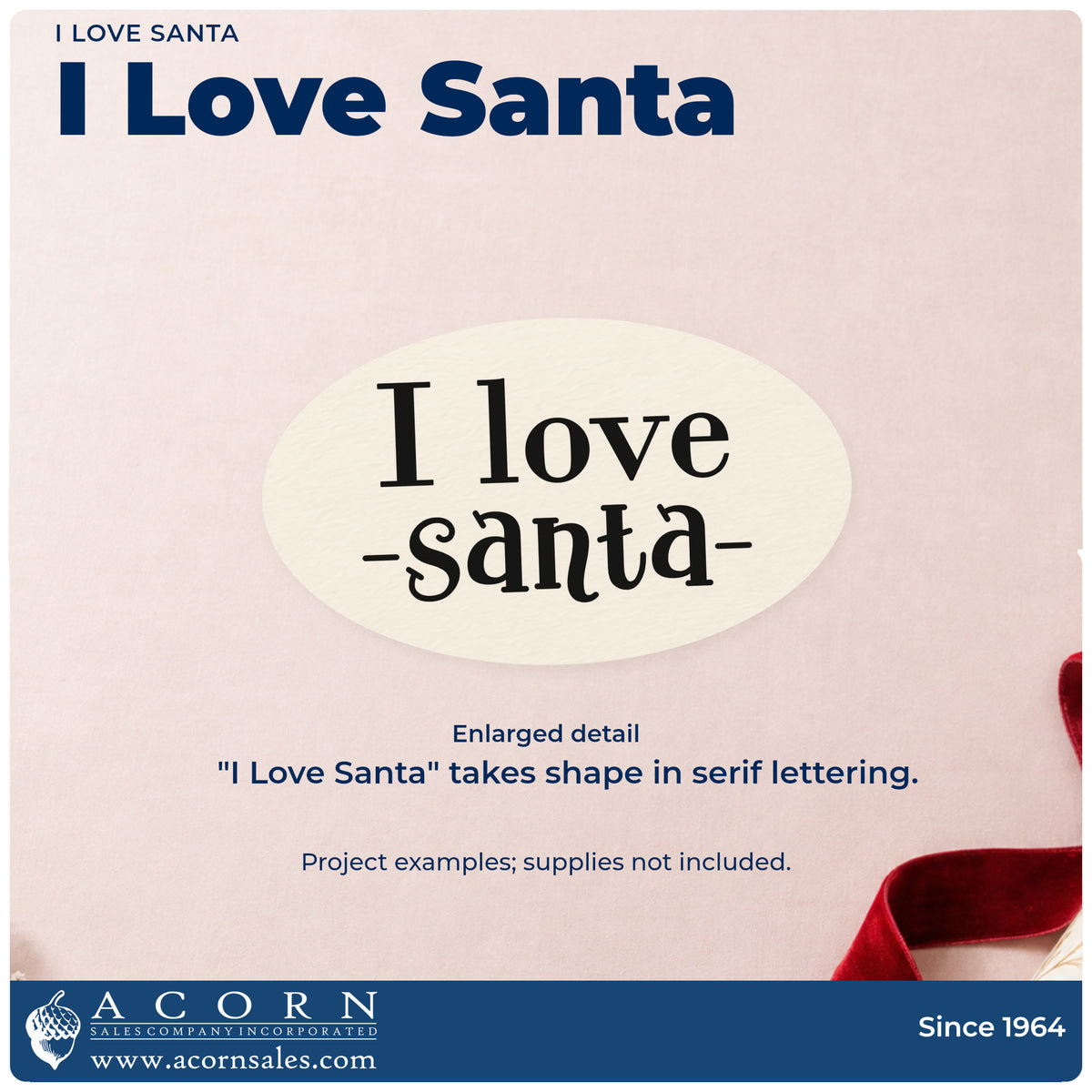 Enlarged detail of the I Love Santa Serif Lettering Premium Wooden Stamp – Vintage Pro imprint. “I Love Santa” appears in large serif letters with short side dashes.