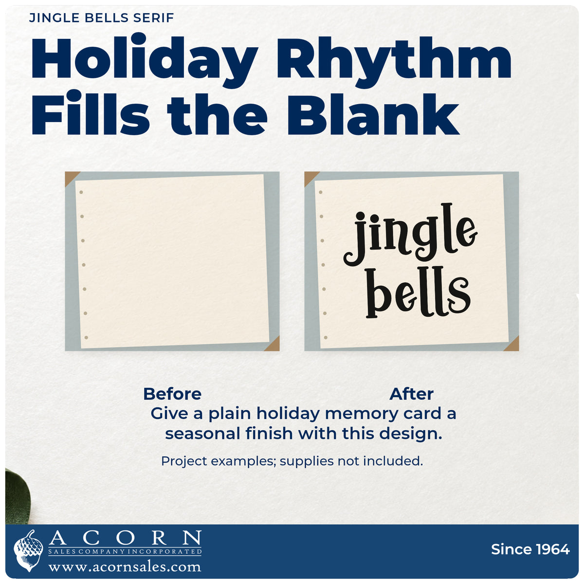 Before and after of a plain item finished with the Jingle Bells PSI Pre-Inked Stamp, a quick upgrade for framed rehearsal hall.