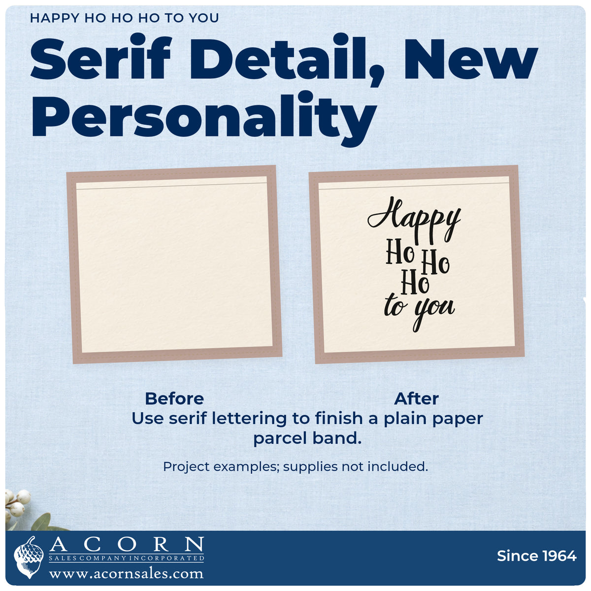 Before and after of a plain item finished with the Happy Ho Ho Ho To You Premium Wooden Stamp – Vintage Pro, a quick upgrade for framed upright print.