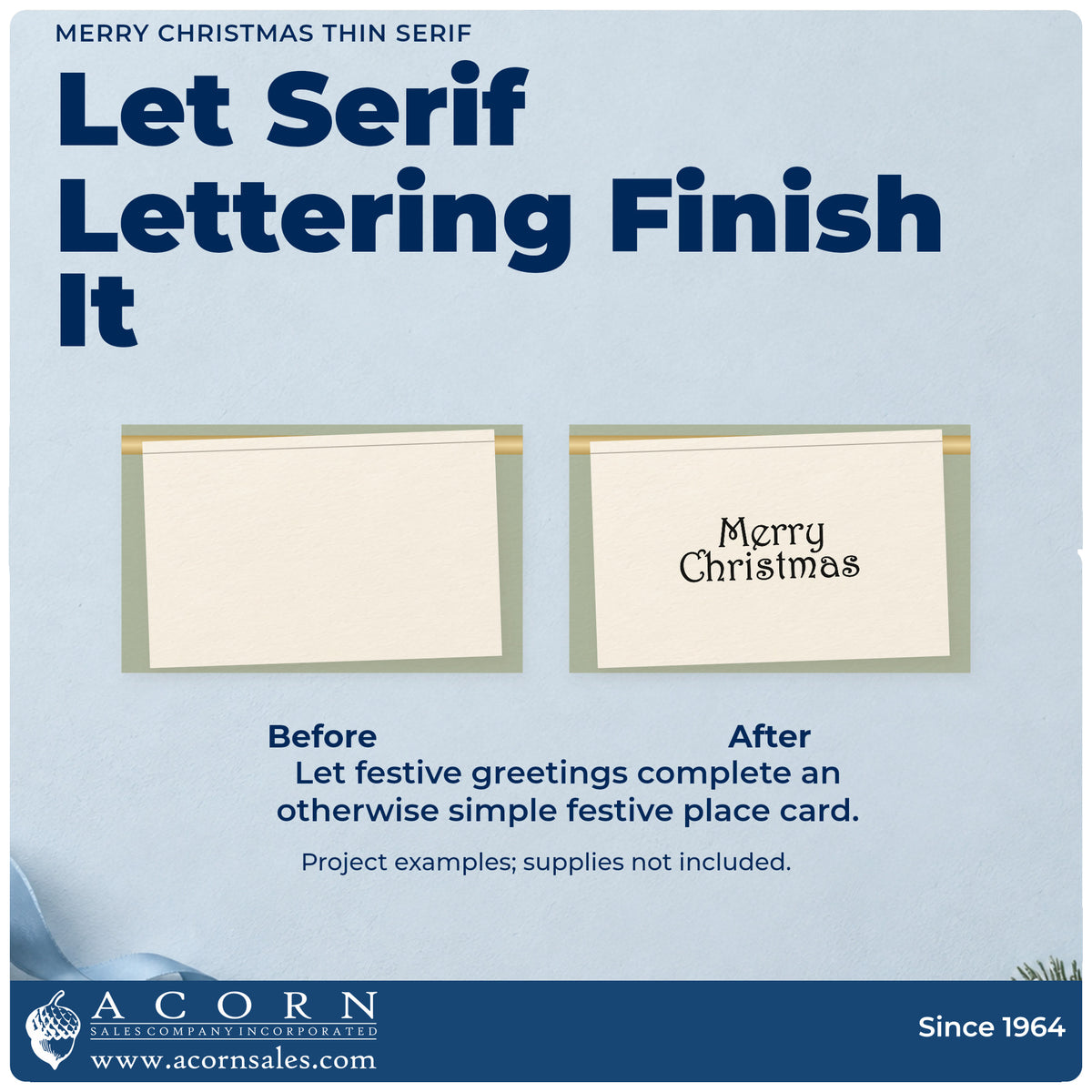 Before and after of a plain item finished with the Merry Christmas Thin Serif Lettering Rubber Stamp – Wood Handle, a quick upgrade for framed glass float.