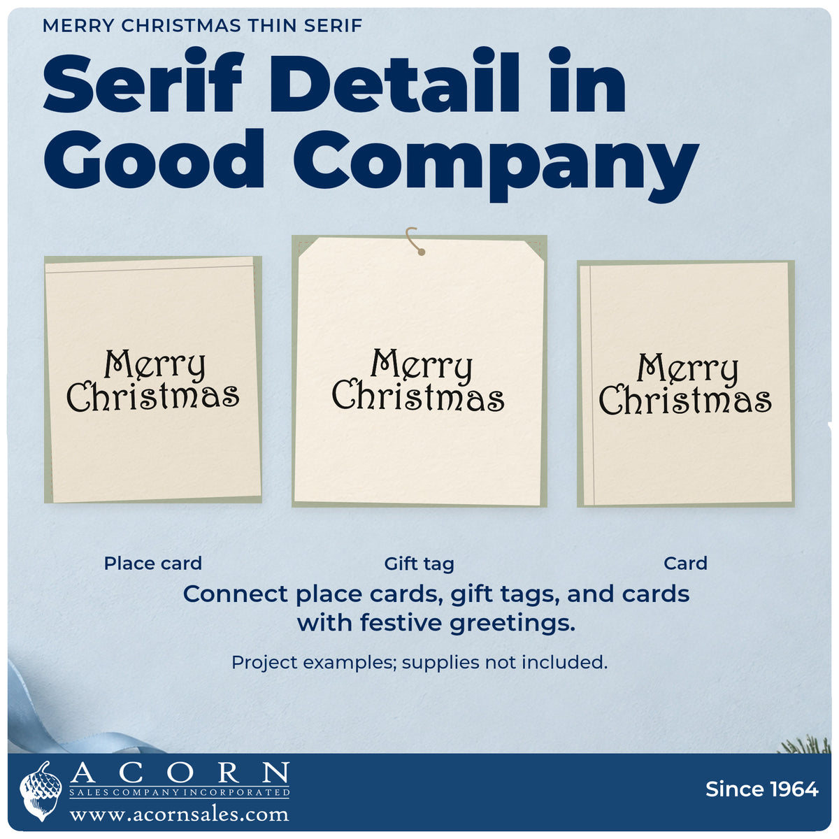 Three project examples made with the Merry Christmas Thin Serif Lettering Hand Stamp – Duo, including note slip header.