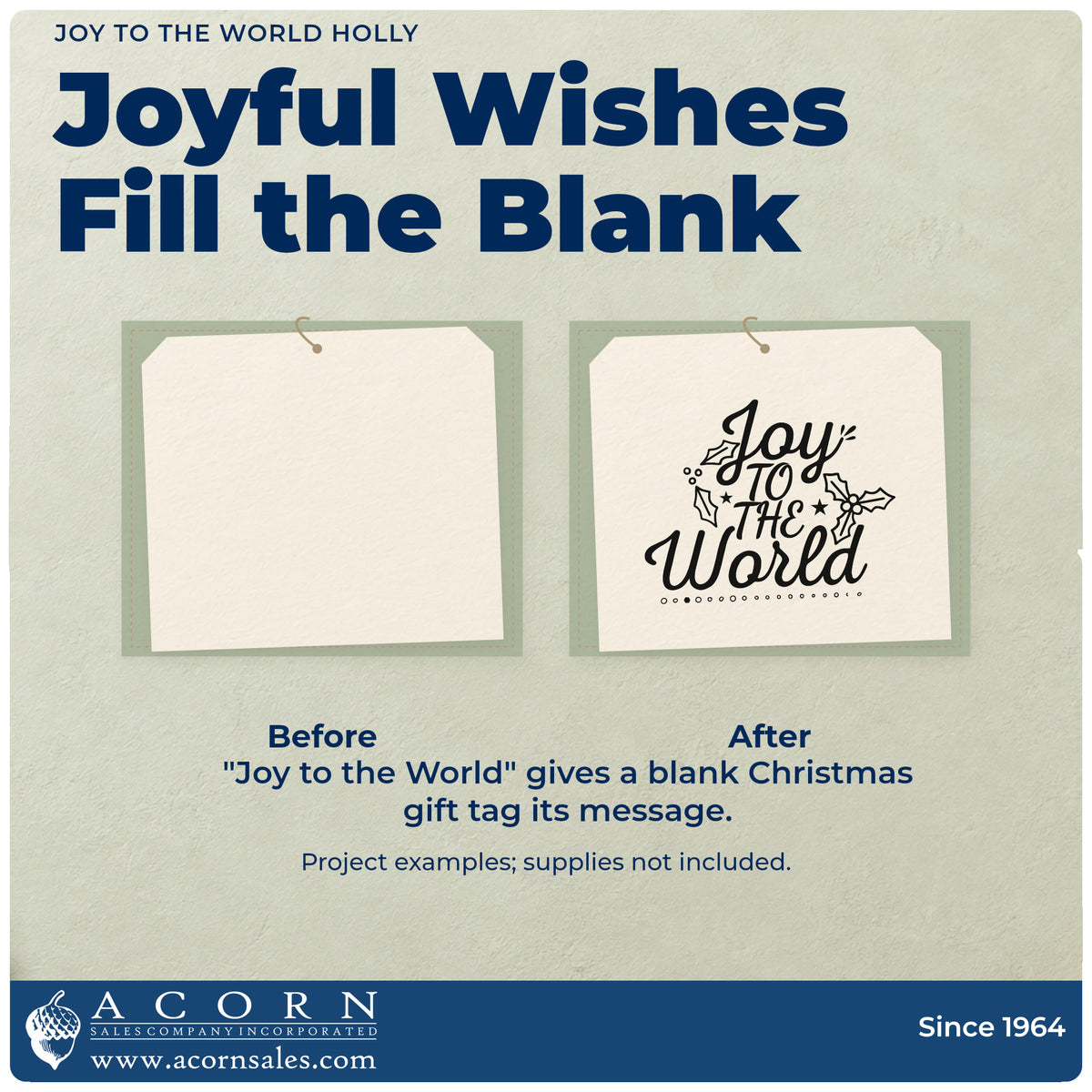 Before and after of a plain item finished with the Joy To The World Holly Leaf Accents Stamp – Slim Pre-Inked, a quick upgrade for framed band room.