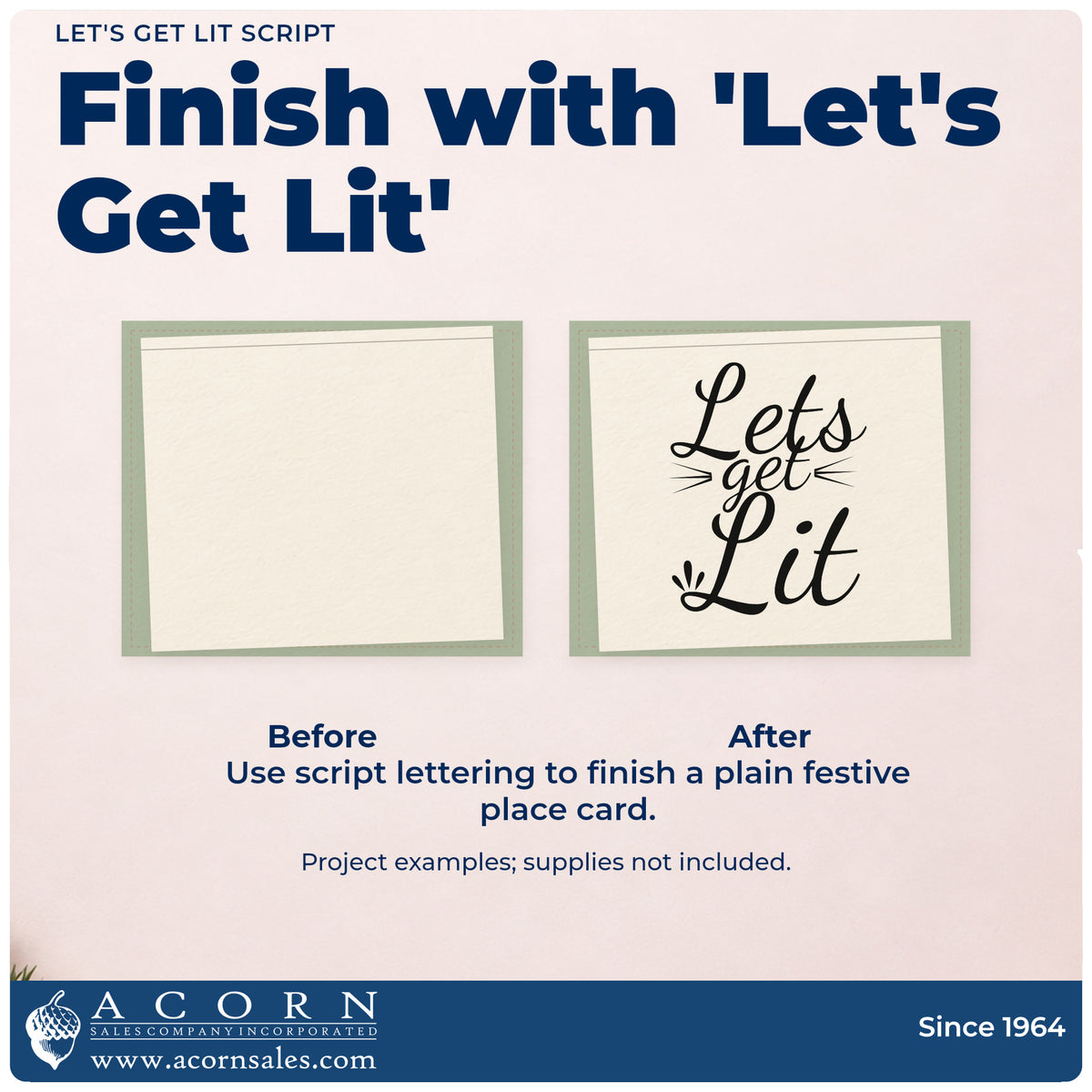 Before and after of a plain item finished with the Let's Get Lit Script Stamp – Wood Handle, a quick upgrade for framed patio bar.