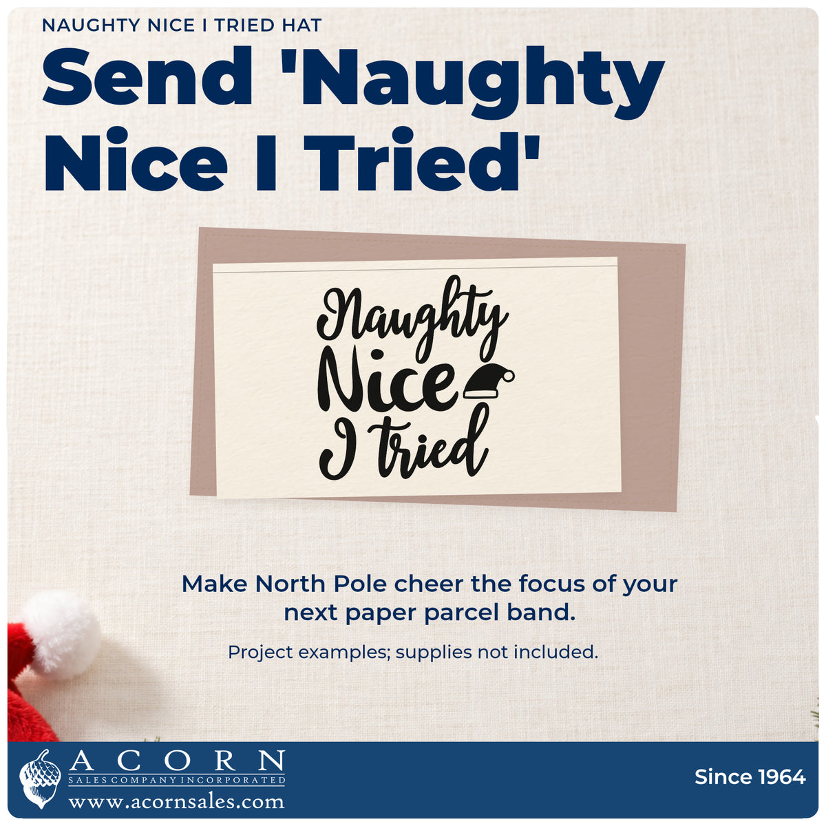 A finished handmade project stamped with the Naughty Nice I Tried Hat Lettering Premium Wooden Stamp – Vintage Pro, ideal for attempt album page.