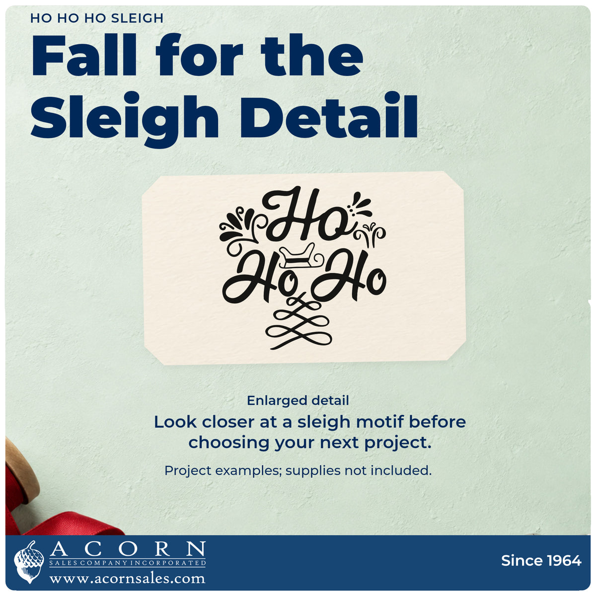 Enlarged detail of the Ho Ho Ho Sleigh Pre-Inked Stamp – PSI imprint. “Ho Ho Ho” features a small sleigh, leafy strokes, and an ornate looping underline.